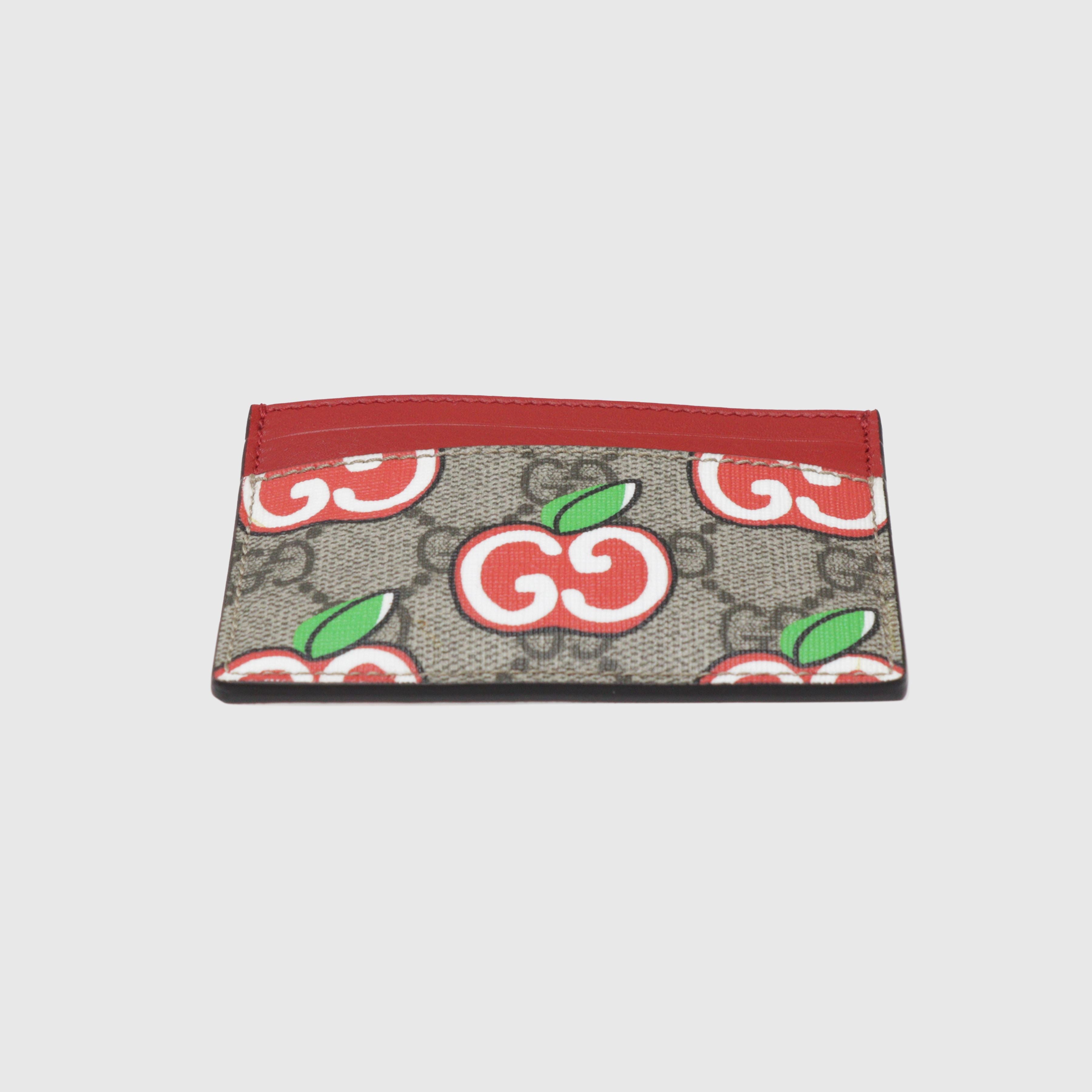 Beige/Multicolor Apple GG Supreme Canvas Card Holder Wallet Gucci 