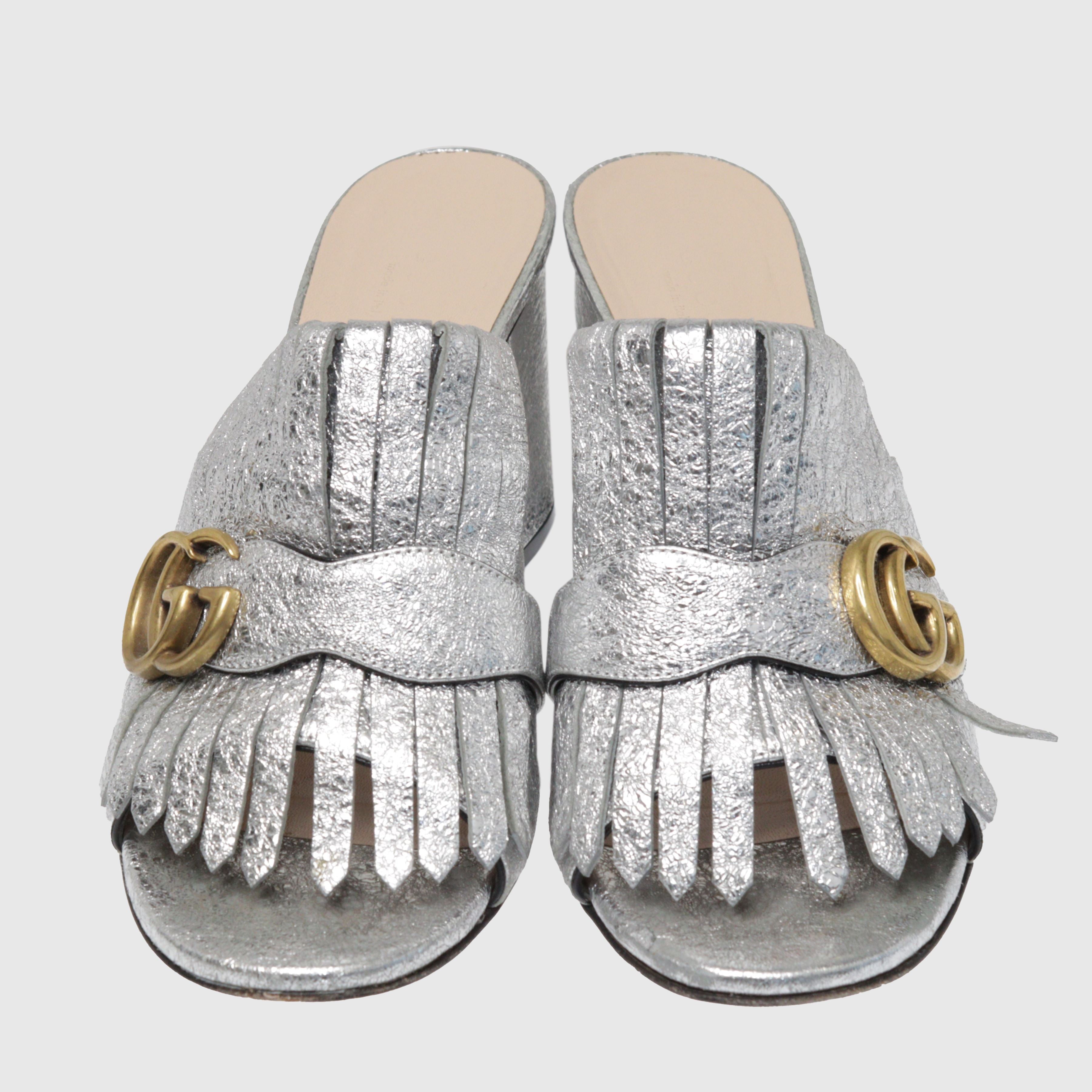 Gucci silver hot sale marmont mules