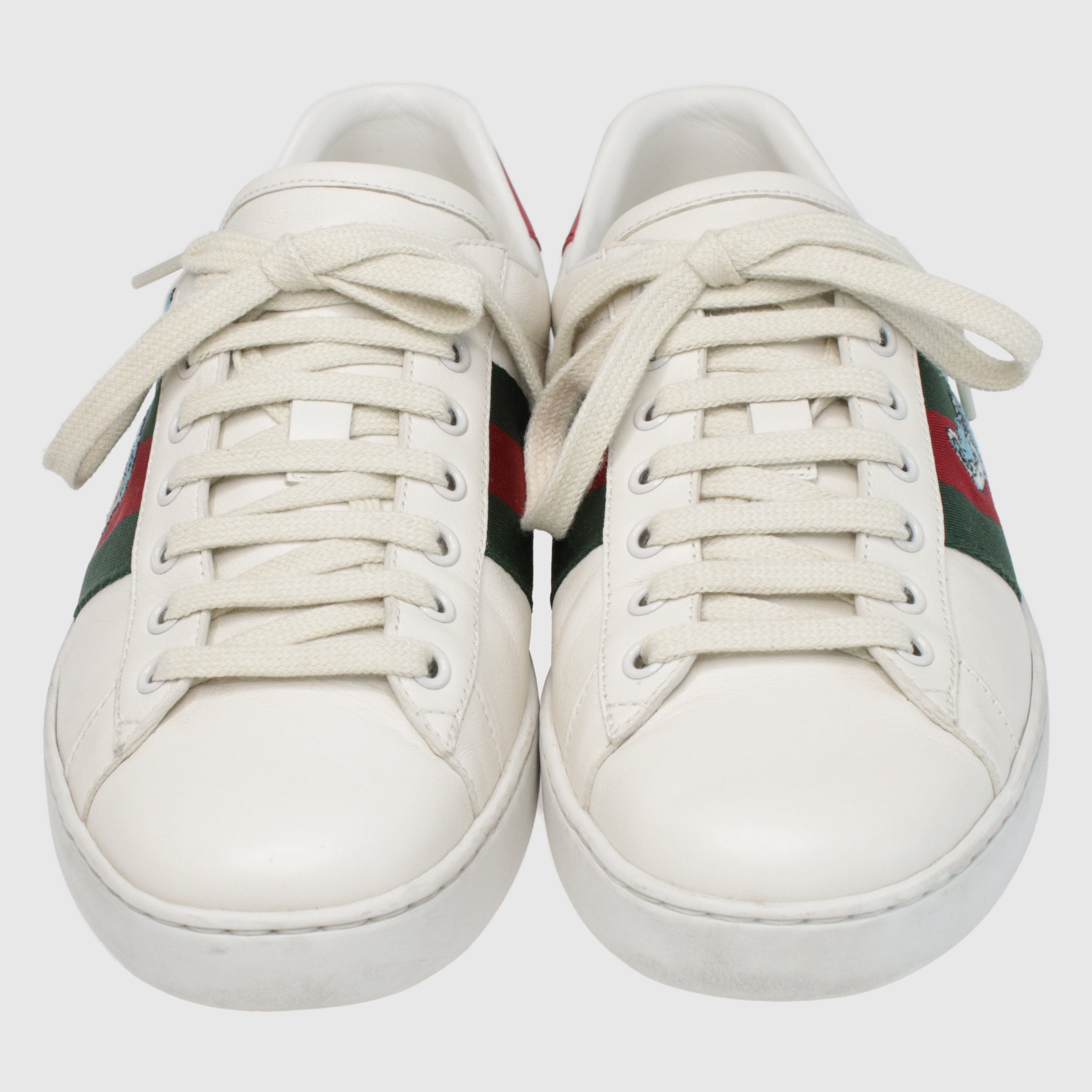 White/Red Web Stripe Ace Creature Embroidered Low Top Sneakers Shoes Gucci x Freya Hartas