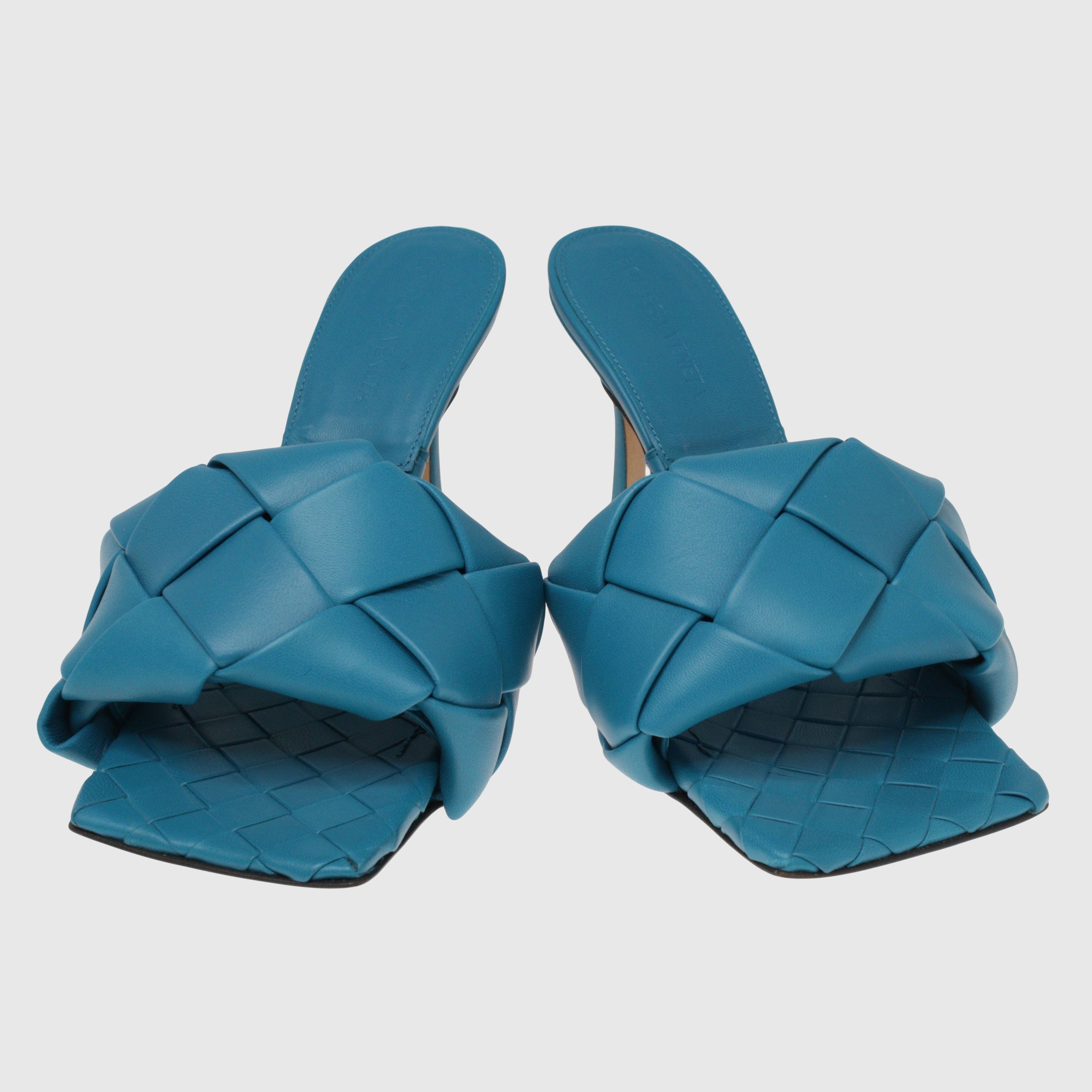 Blue Intrecciato Lido Slide Sandals Shoes Bottega Veneta