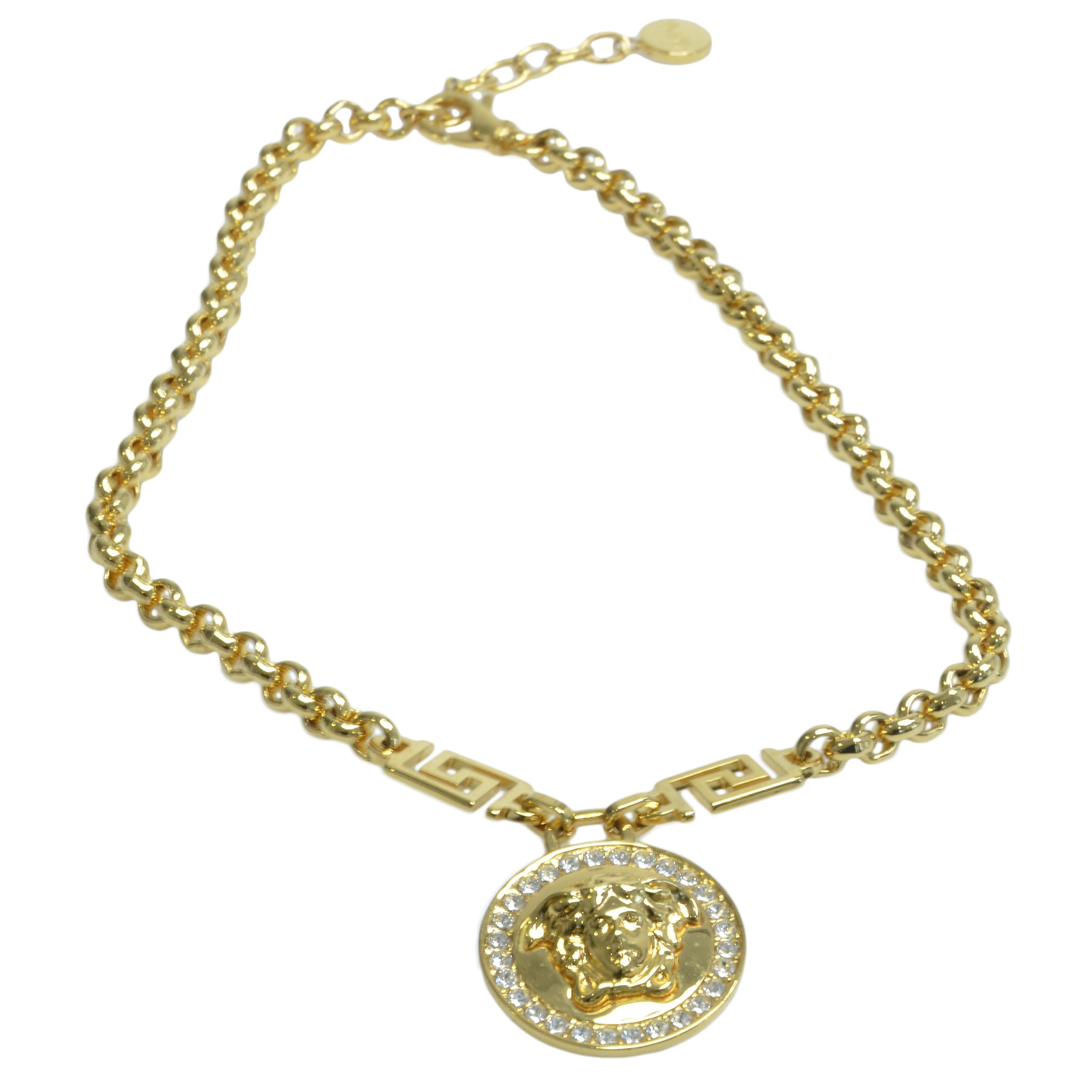 Gold Icon Medusa Crystal Embellished Necklace Accessories Versace