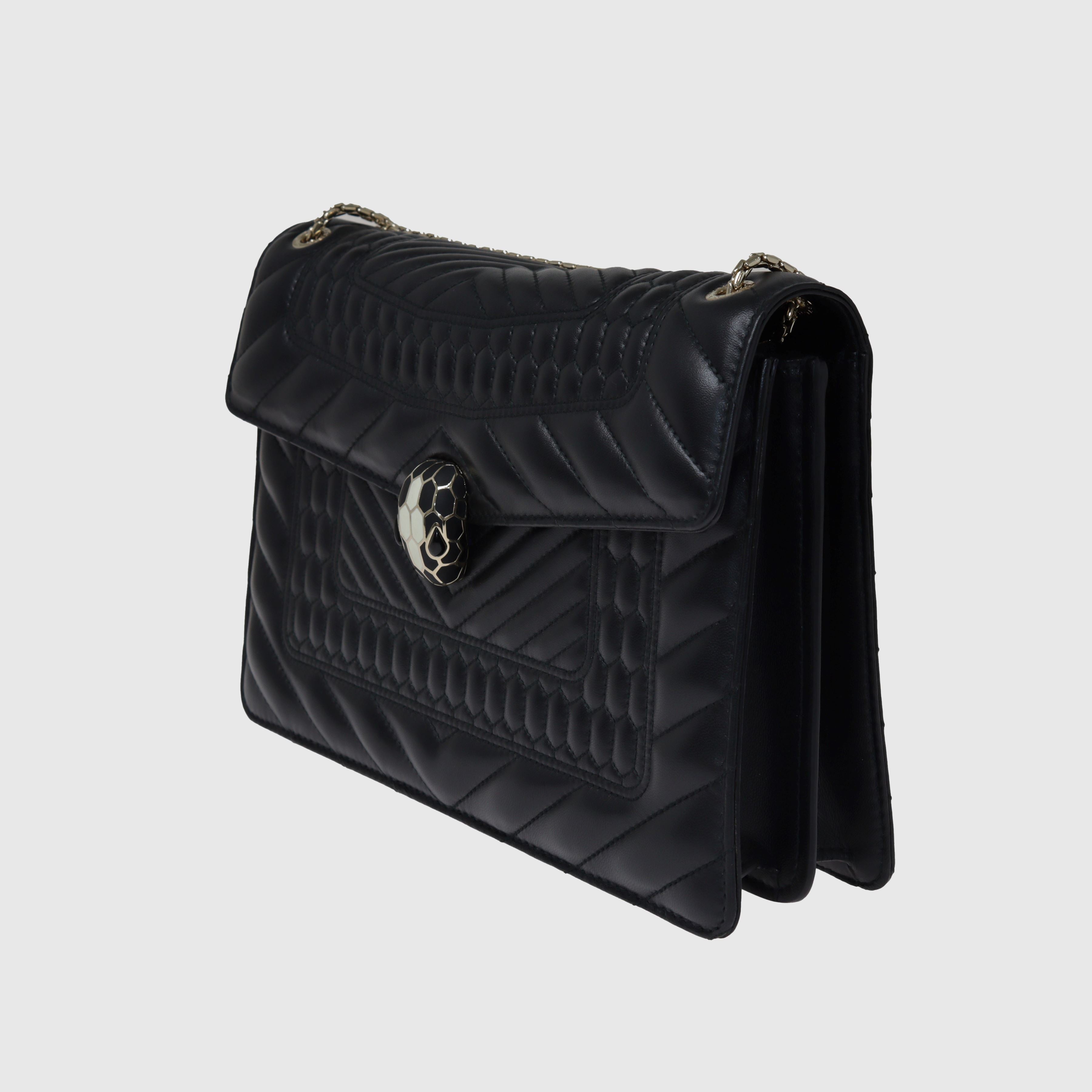 Black Quilted Scaglie Medium Serpenti Forever Shoulder Bag Bags Bvlgari 