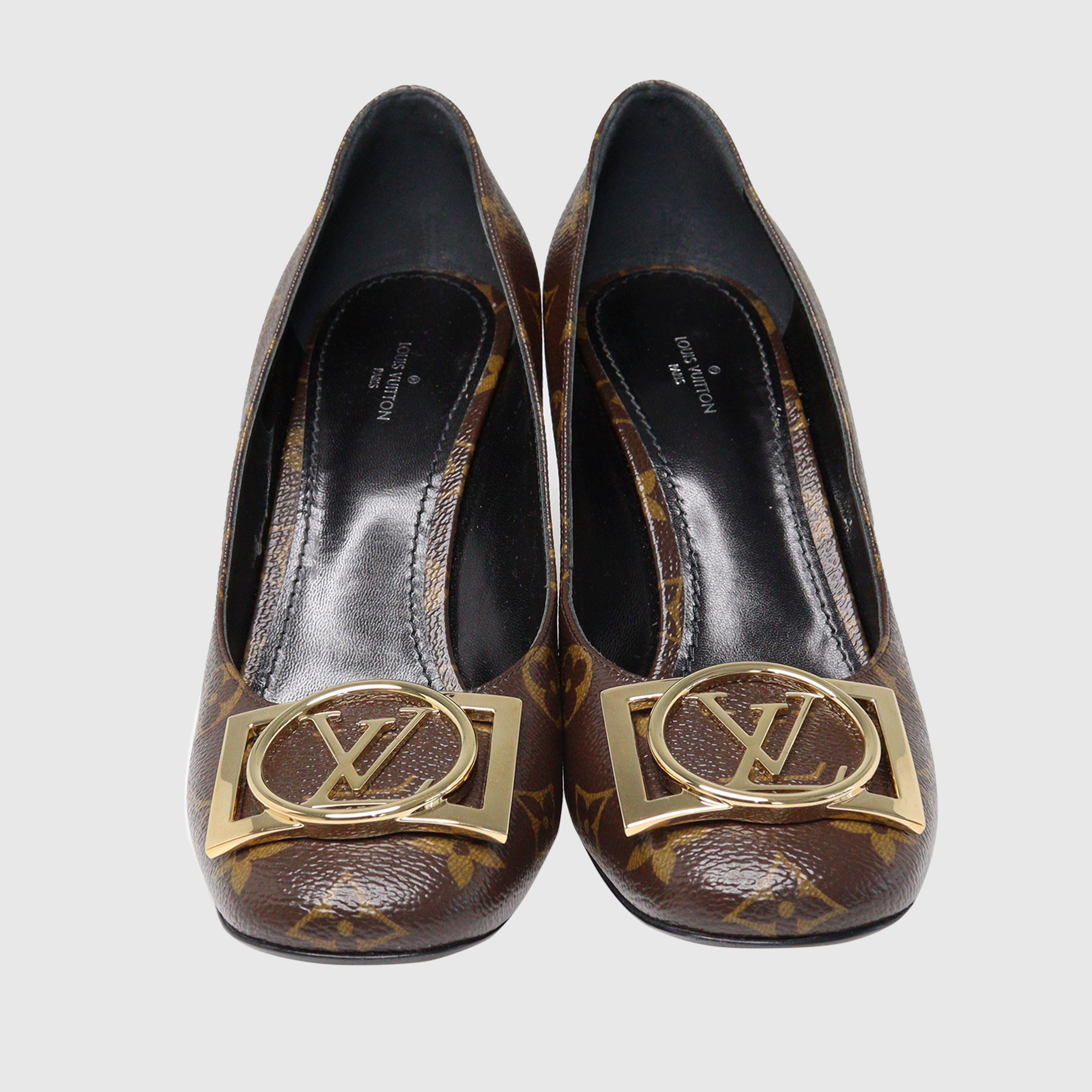Brown Monogram Madeleine Block Heel Pumps Shoes Louis Vuitton 