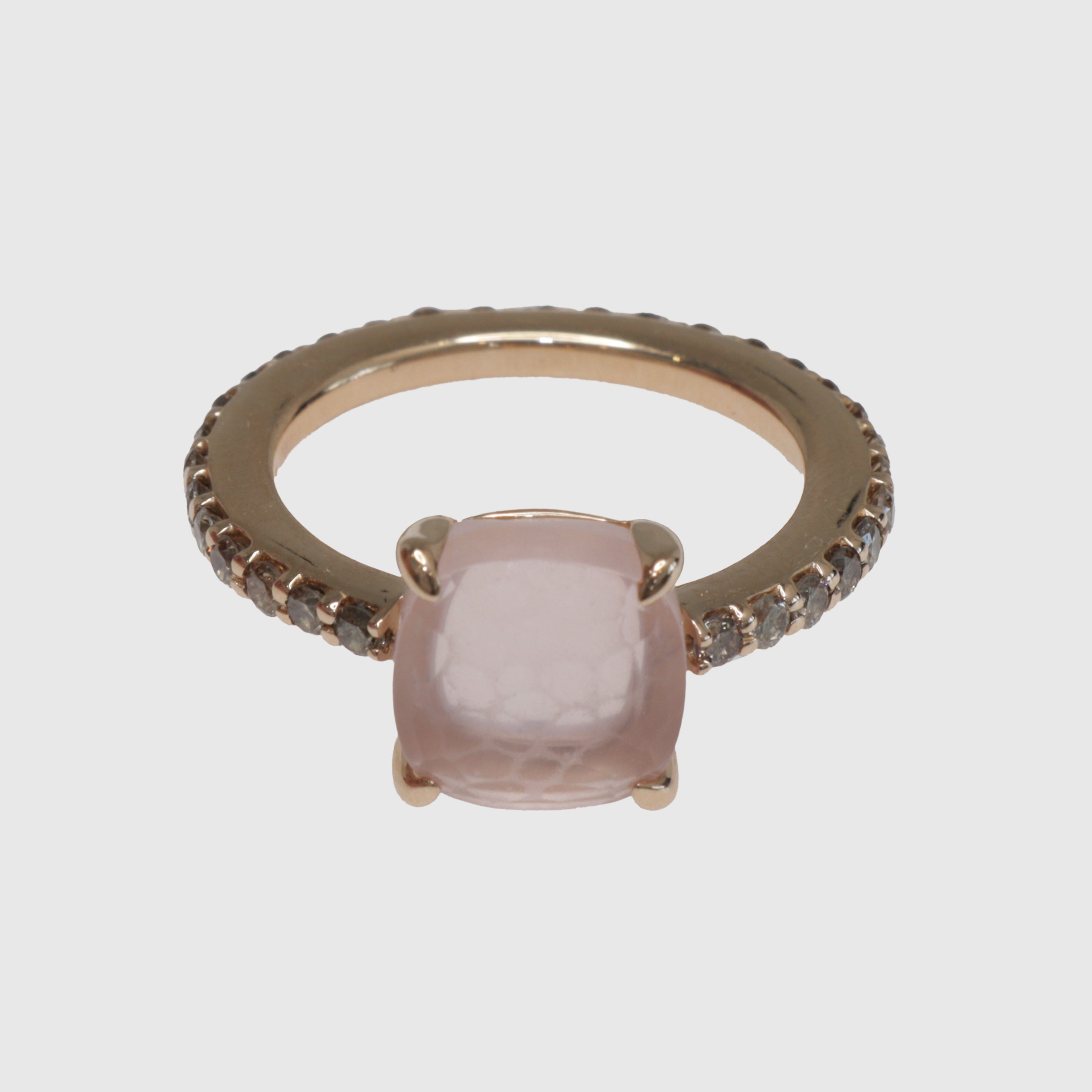 Rose Gold Diamond and Pink Quartz Nudo Diamond Ring Fine Jewelry Pomellato 