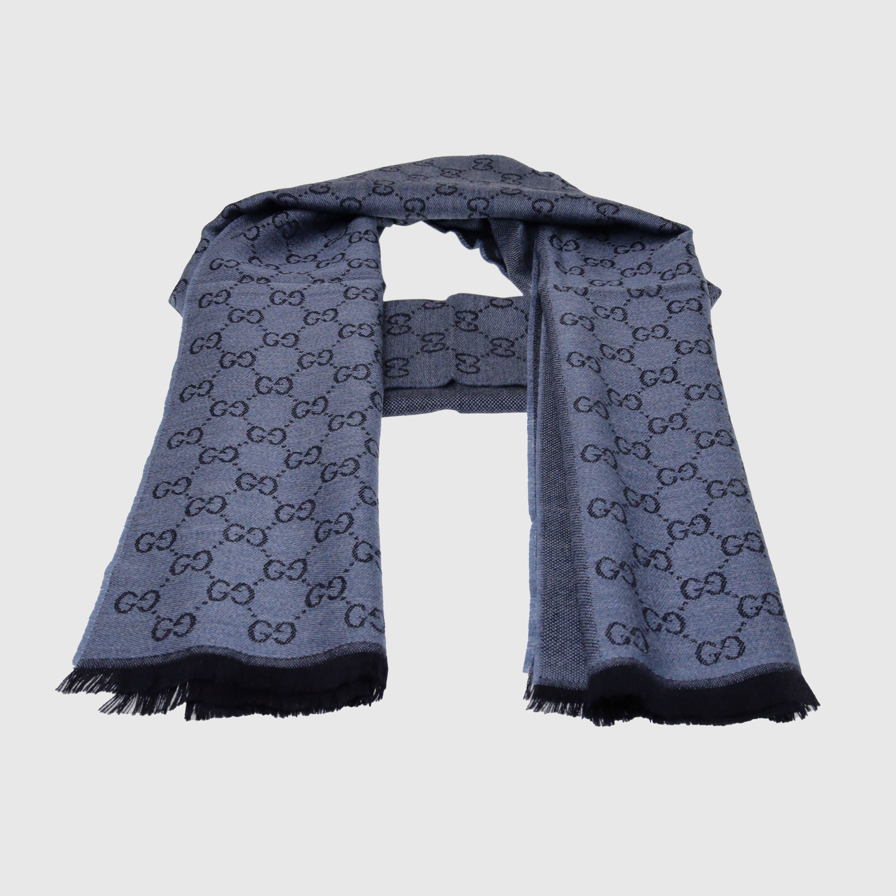 Blue GG Jacquard Fringe Trim Shawl Accessories Gucci 