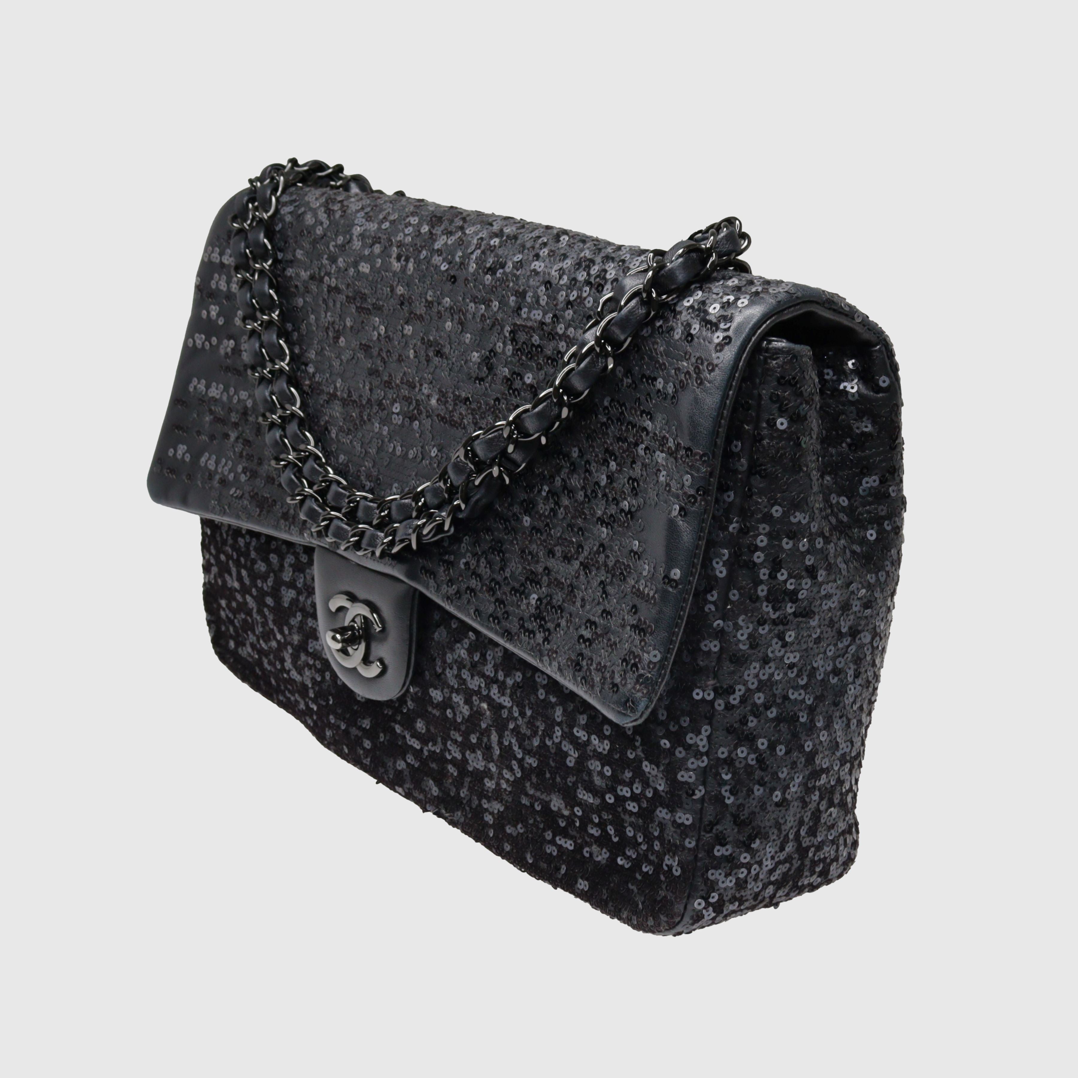 Black Sequin Moonlight On Water Single Flap Bag Bags Chanel 