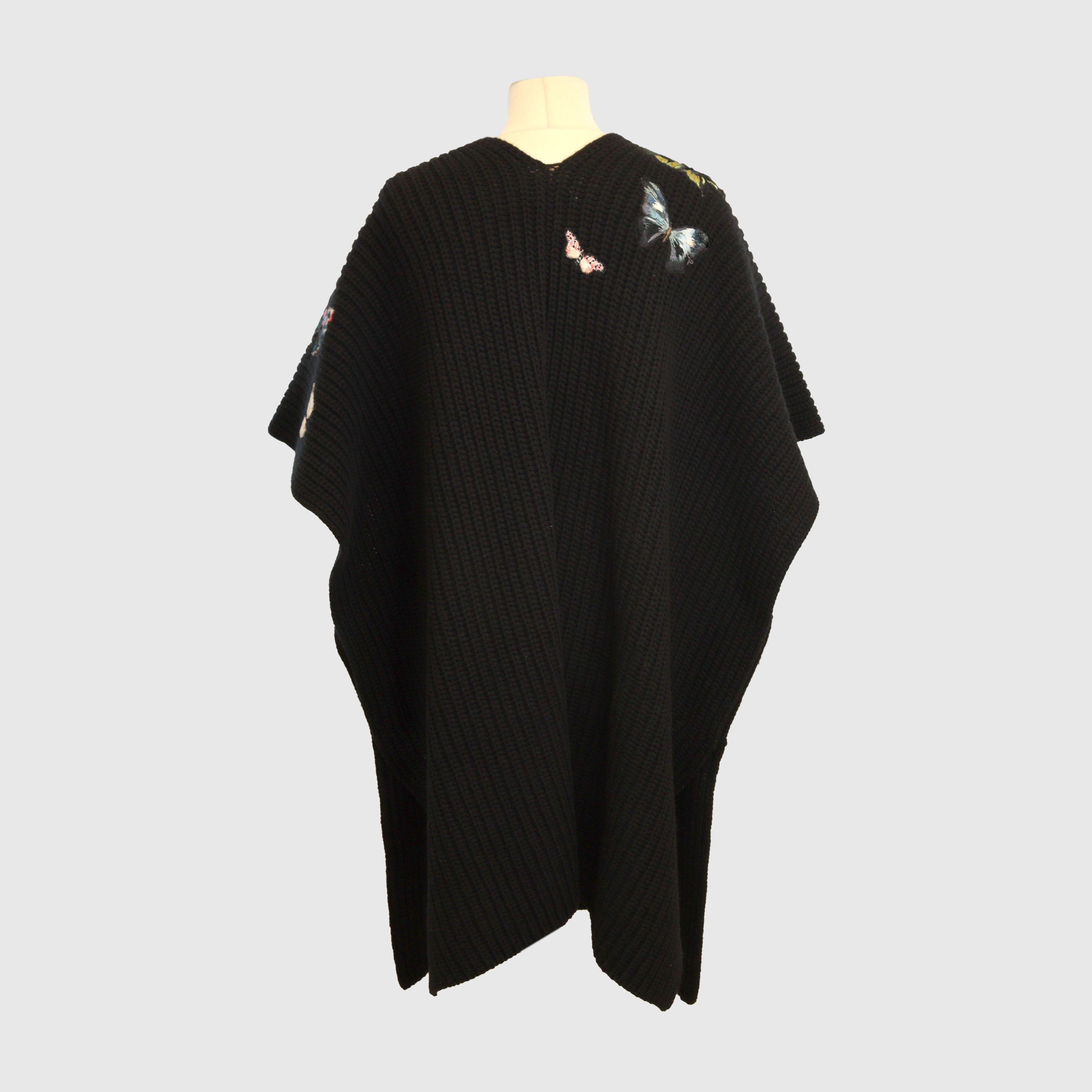 Black/Multicolor Butterfly Embroidered Cape Clothing Valentino 