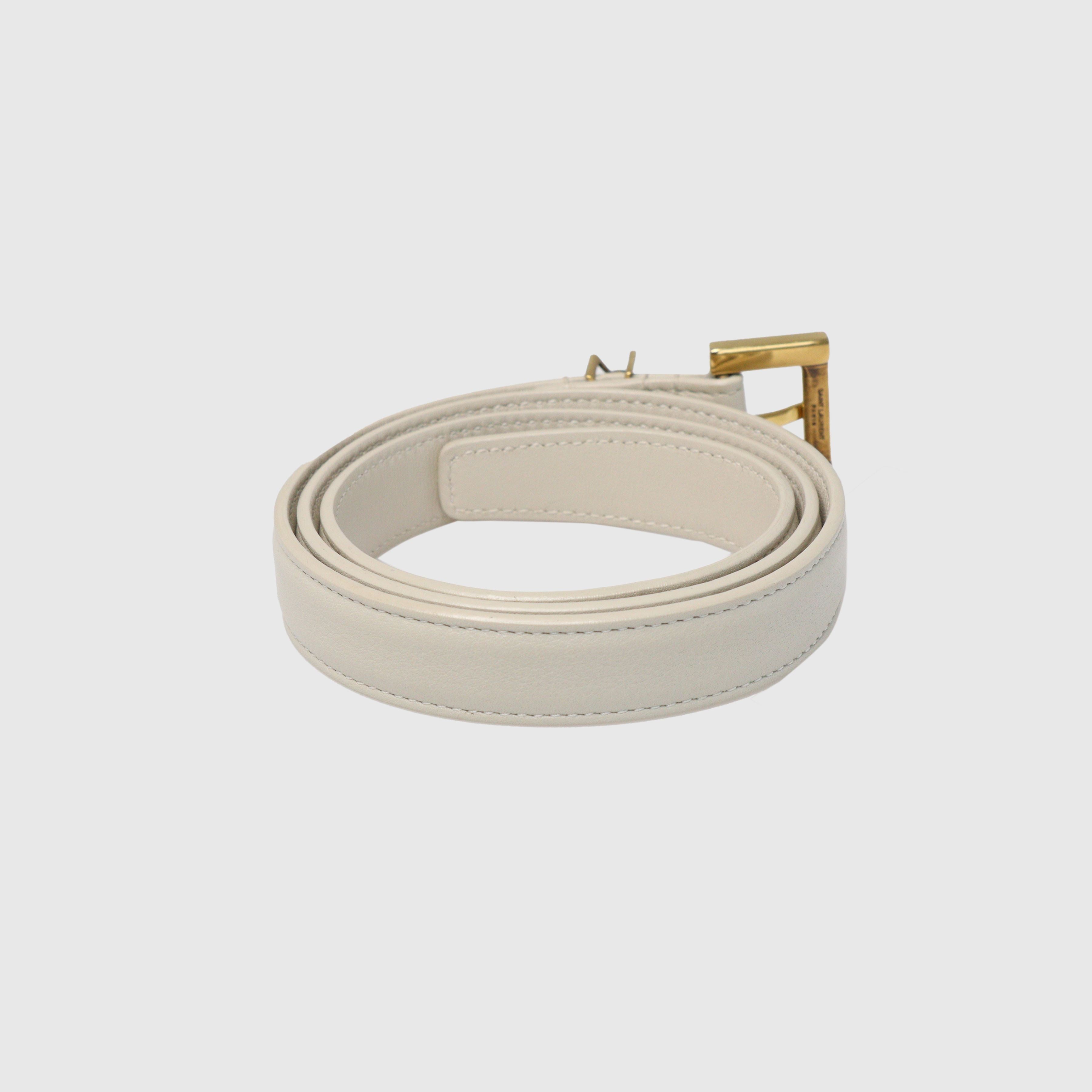 White/Gold Logo Slim Belt Belt Saint Laurent 