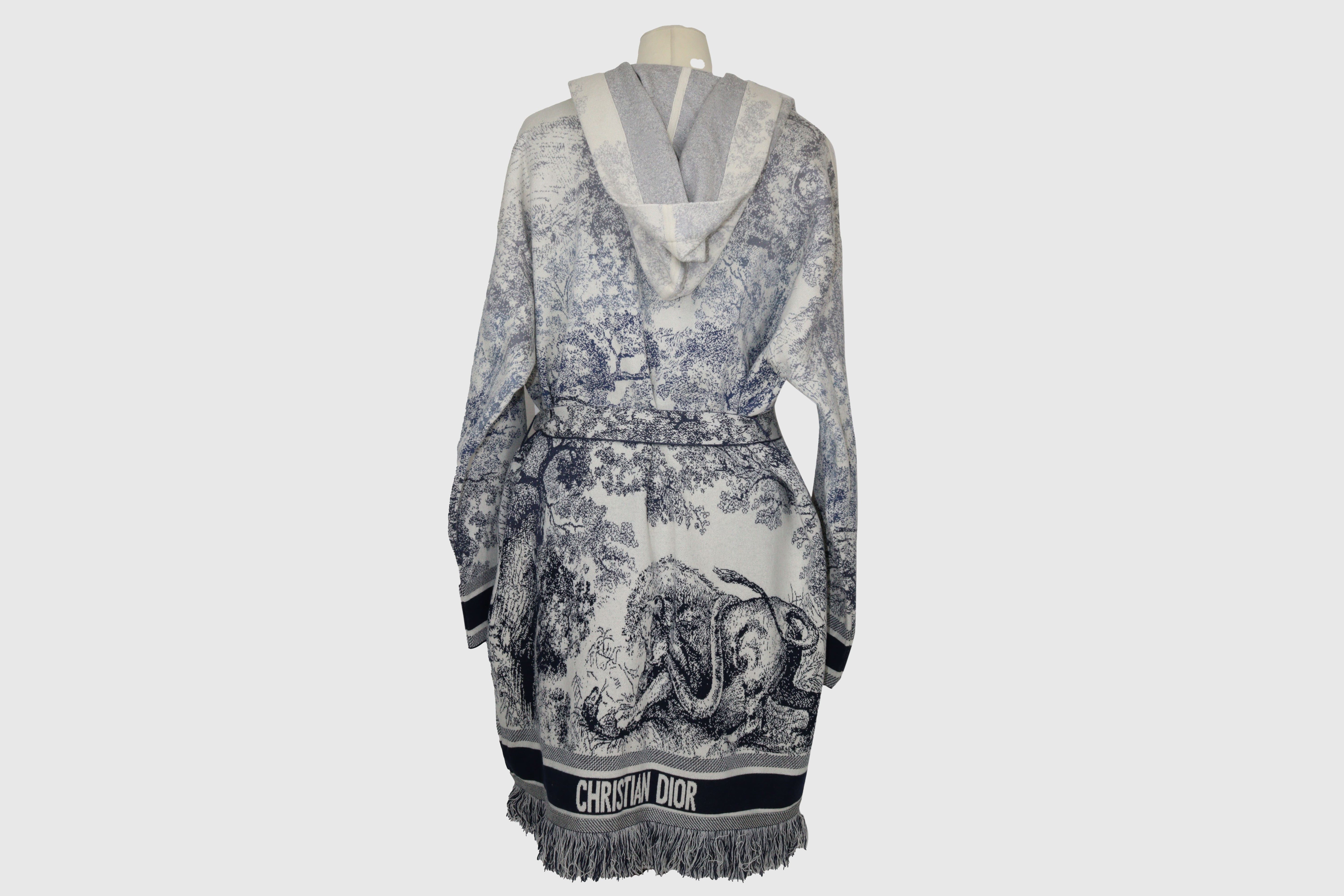 White/Navy Blue Belted Long Cardigan/Jacket Clothing Dior 