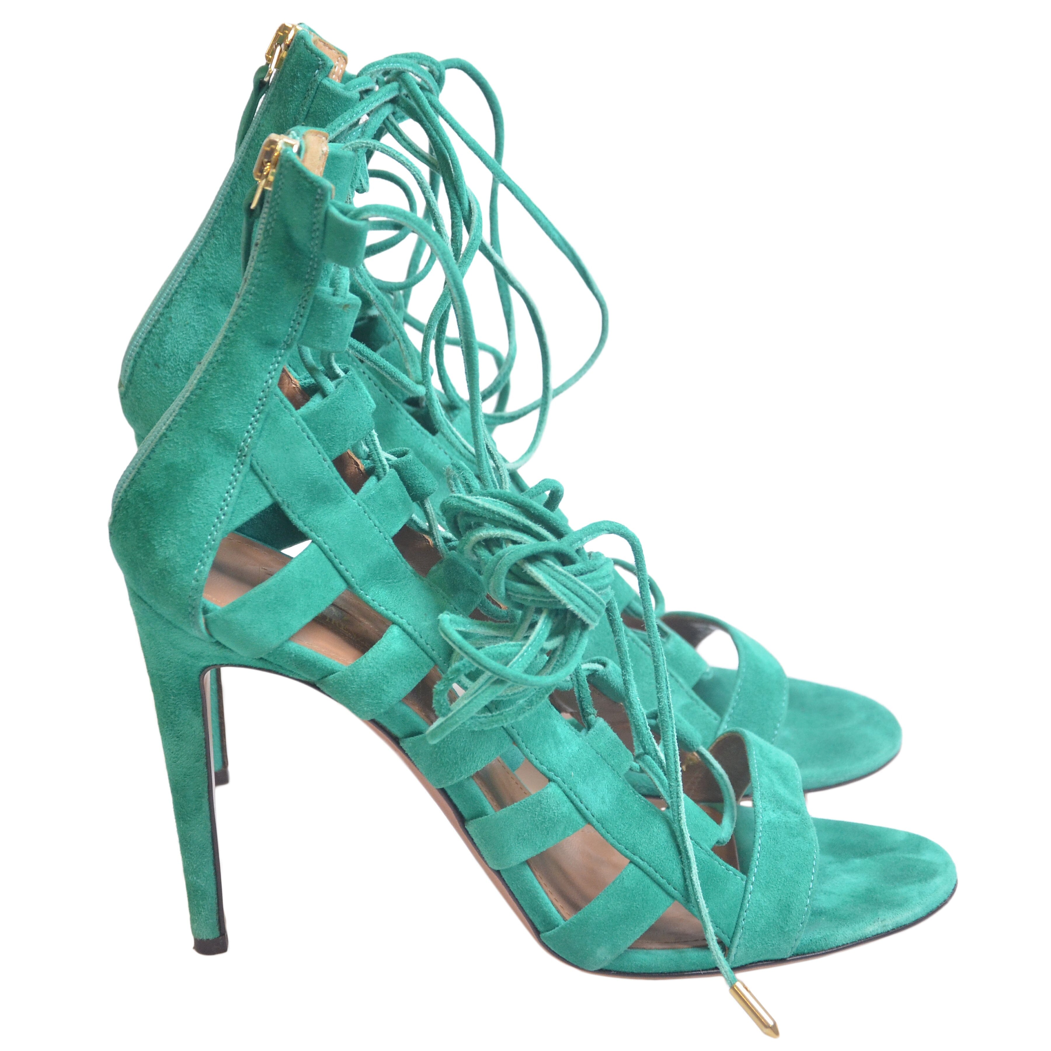 Green Strappy Open Toe Pumps Shoes Aquazzura