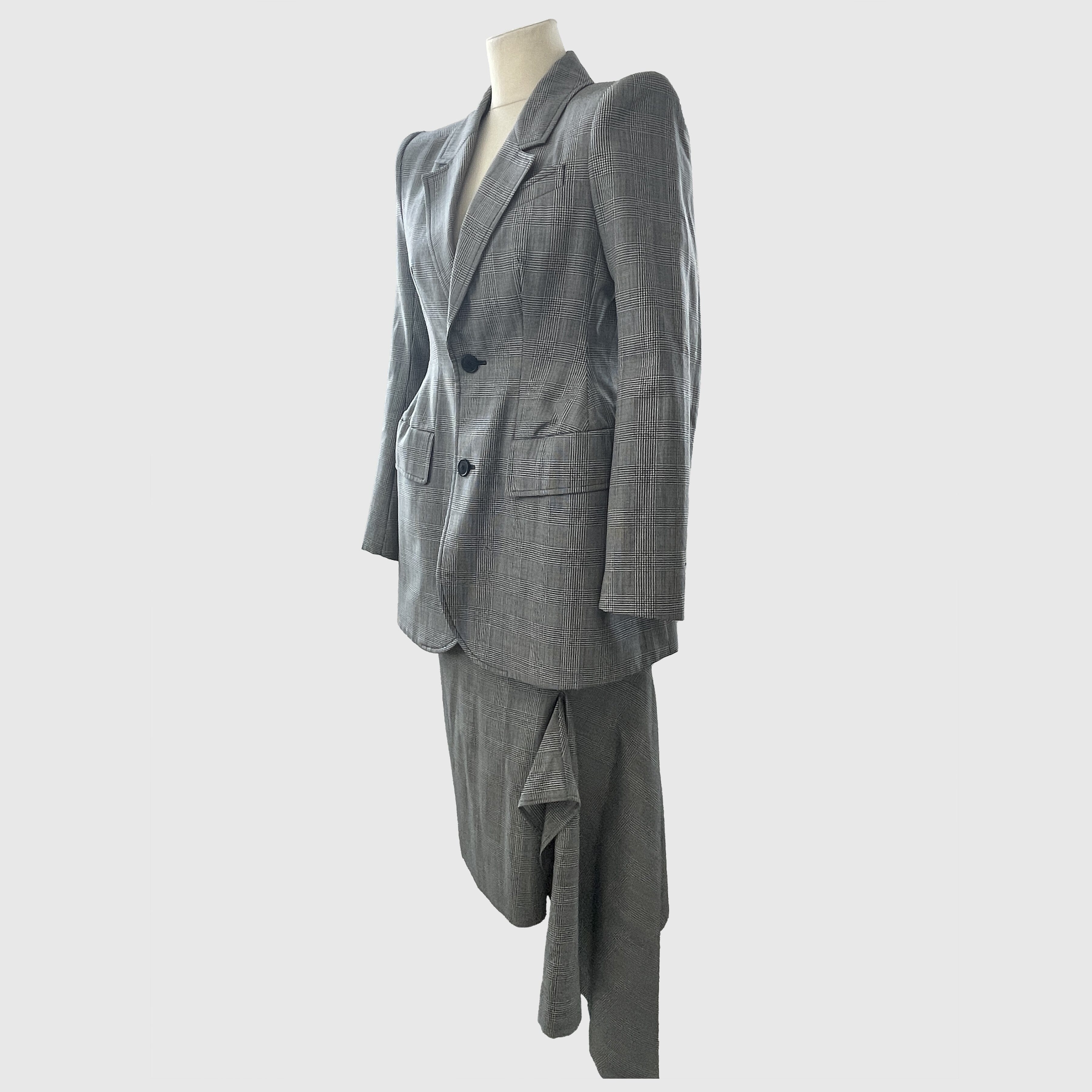 Dark Grey Plaid Blazer & Skirt Set Clothing Balenciaga 
