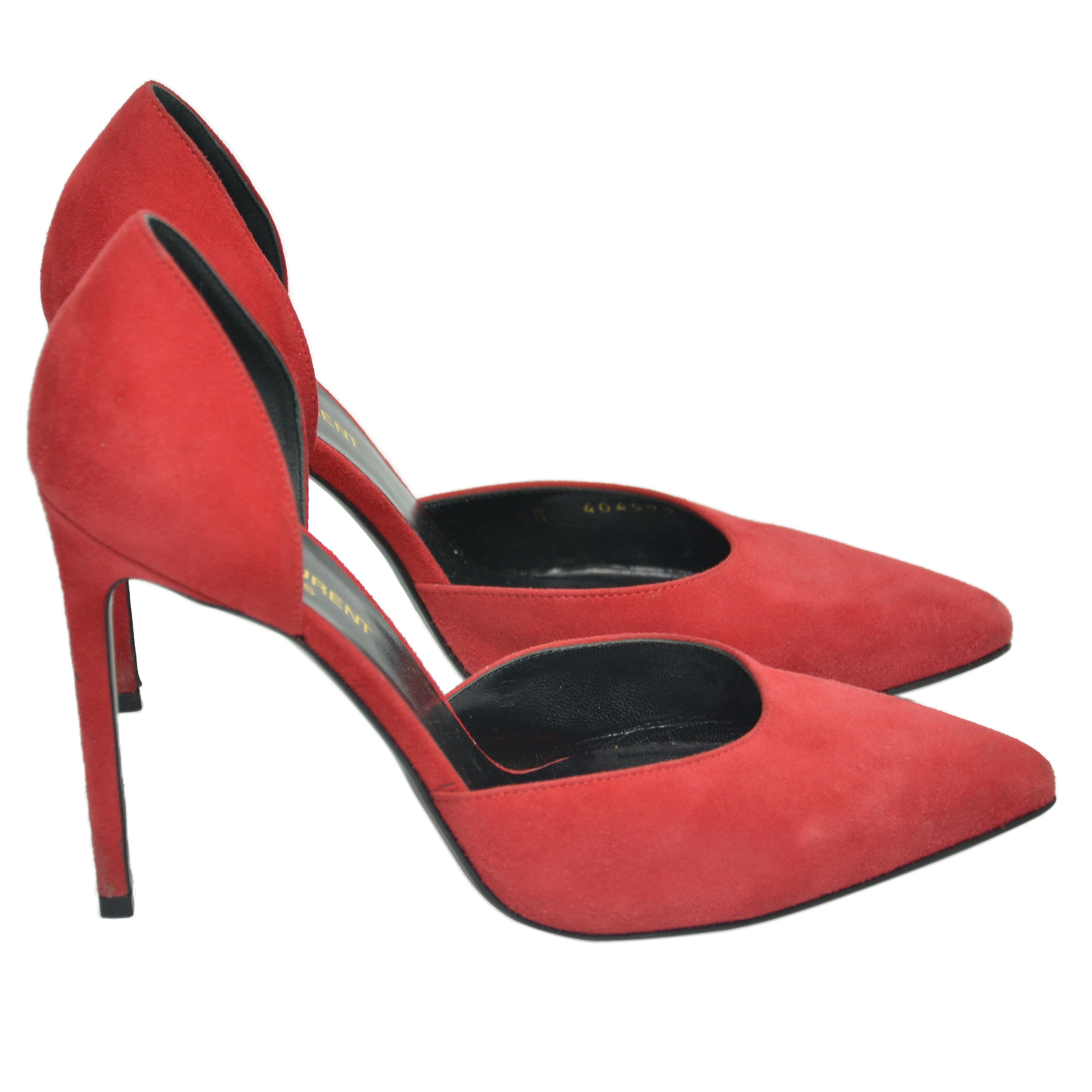Red D'Orsay Pointed Toe Pumps Shoes Saint Laurent
