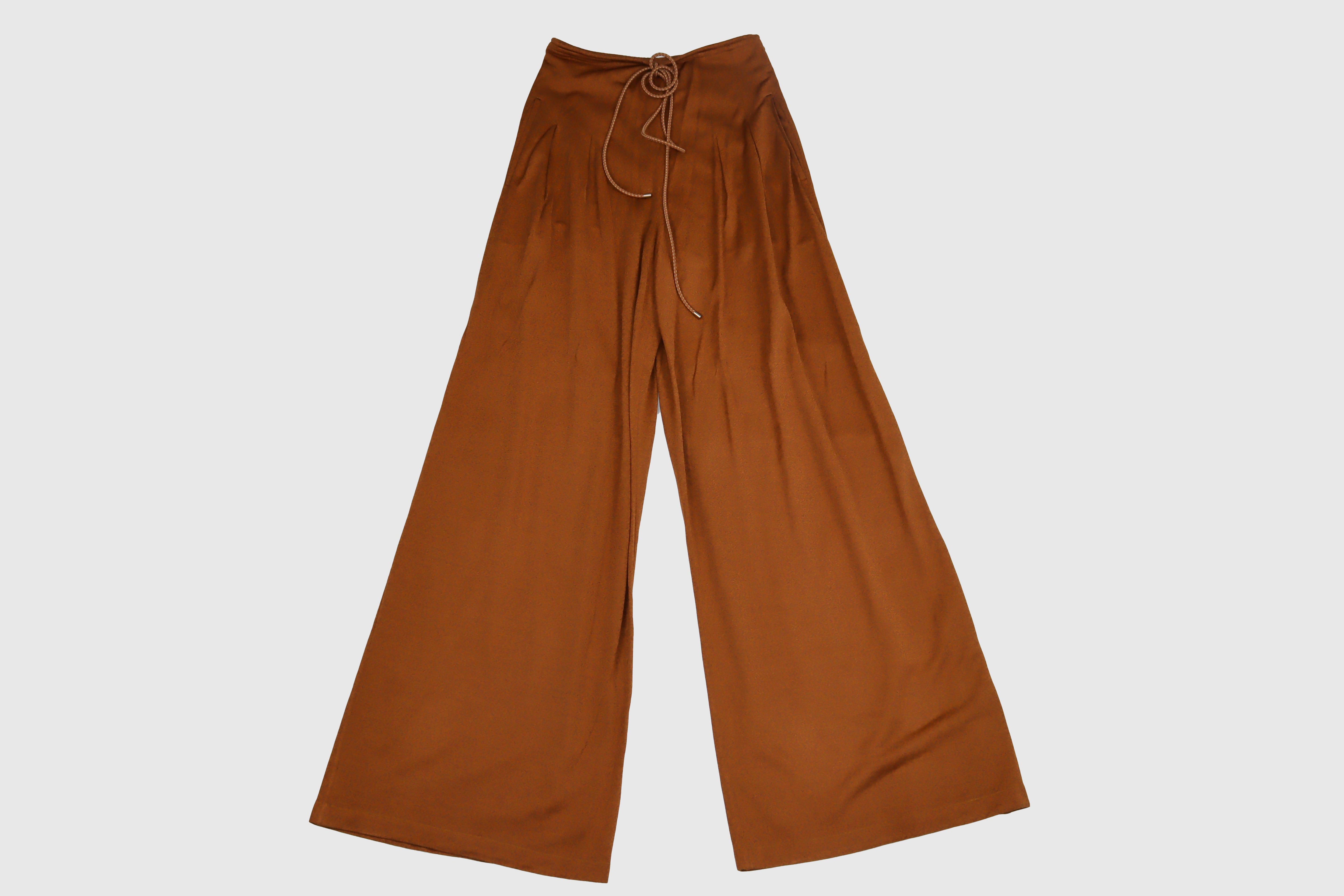 Brown Drawstring Wide Leg Pants Clothing Hermes 
