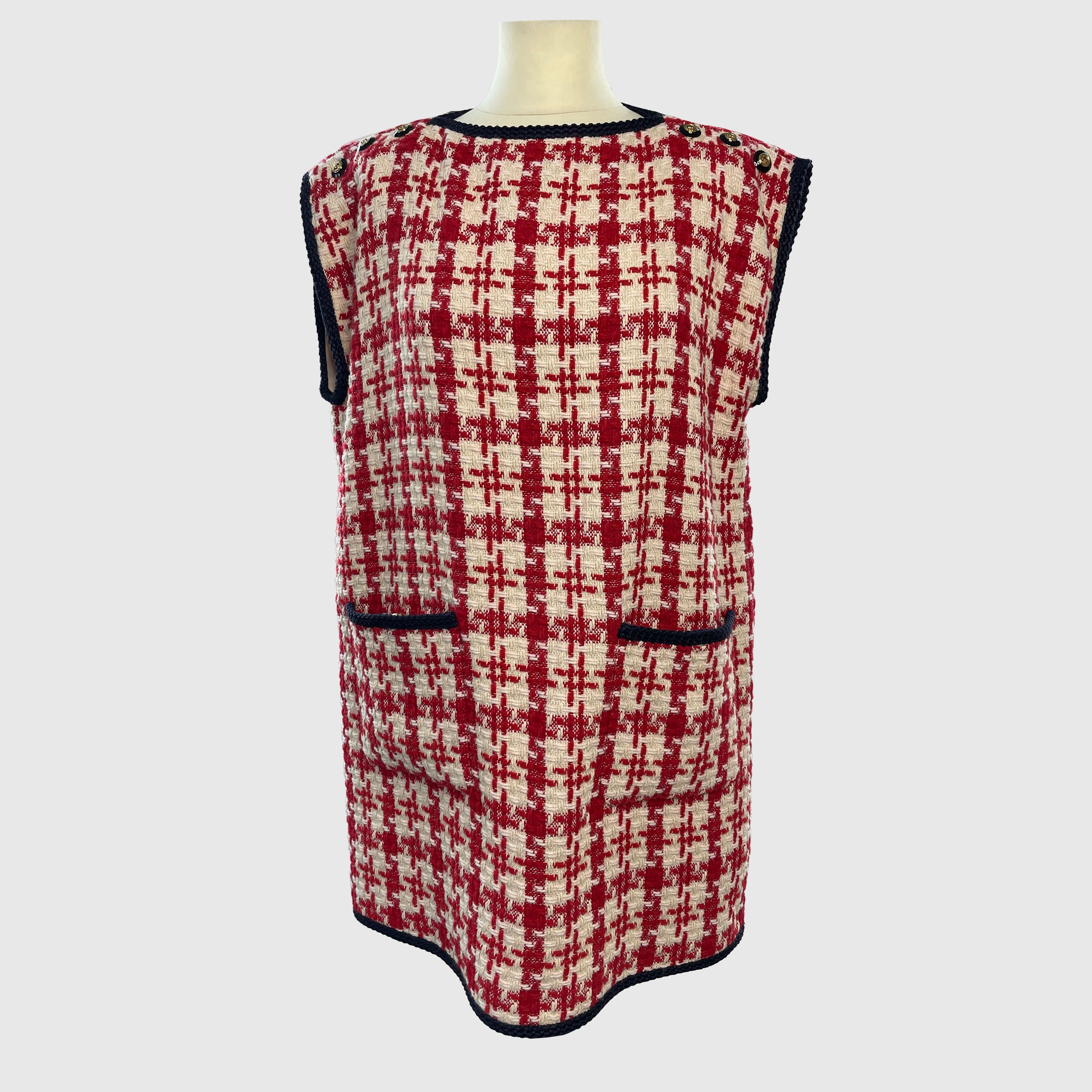 Red/White Tweed Sleeveless Dress Clothing Gucci 