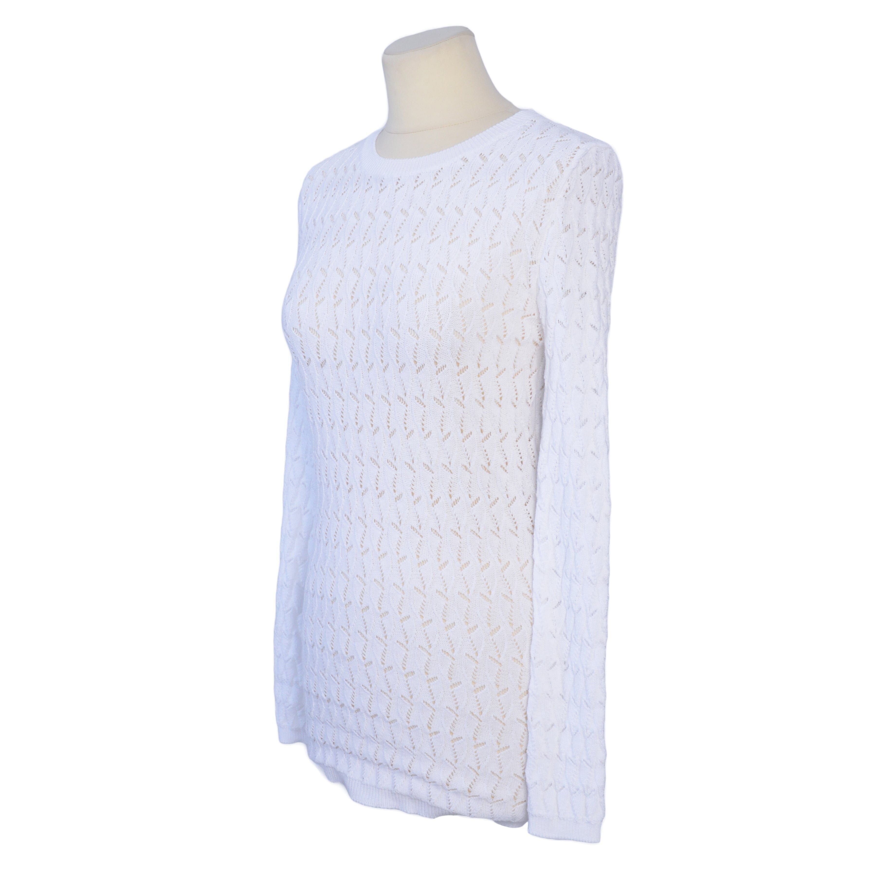 White Crocheted Long Sleeve Sweater Clothing Prada