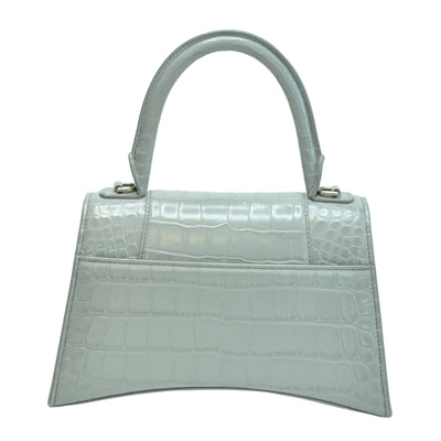 Grey Hourglass XS Croc Embossed Top Handle Bag Bag Balenciaga