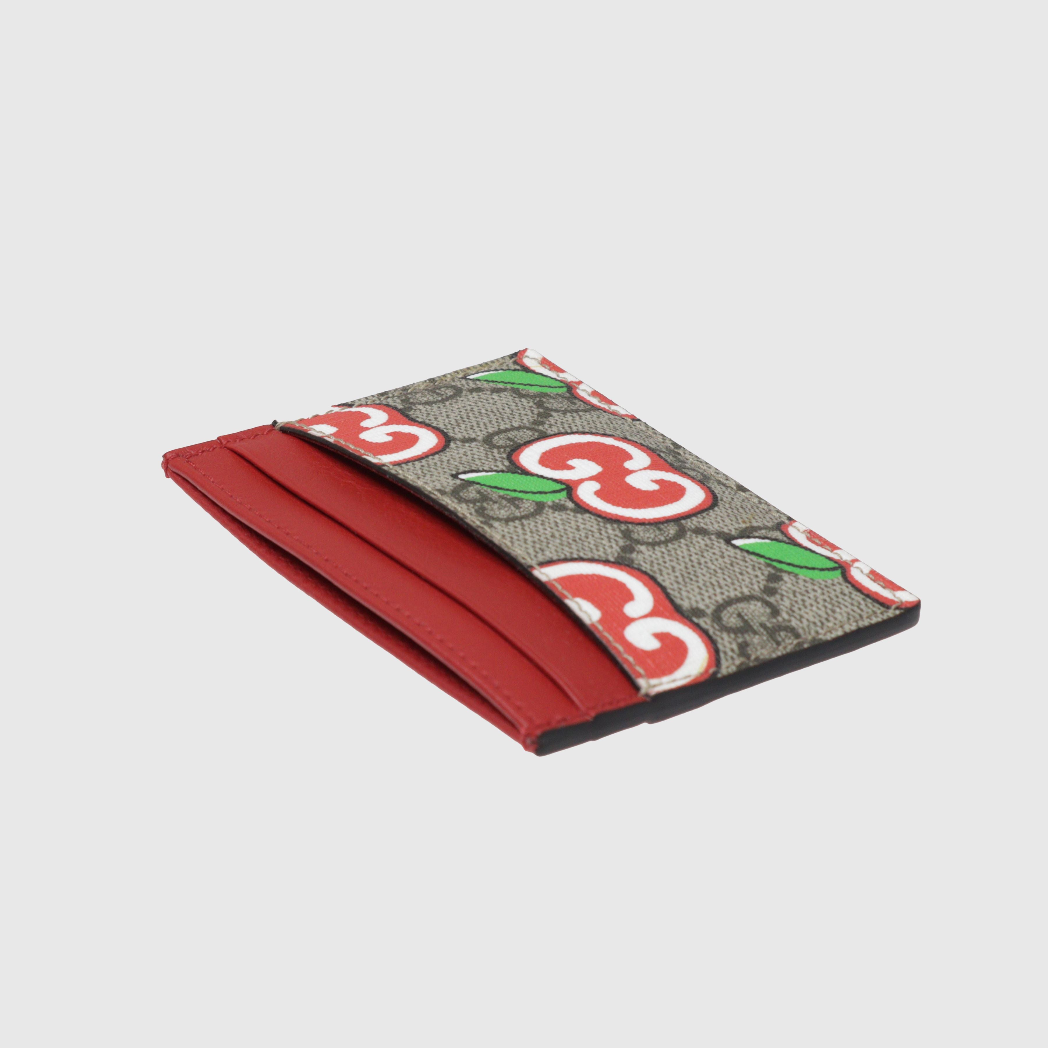 Beige/Multicolor Apple GG Supreme Canvas Card Holder Wallet Gucci 