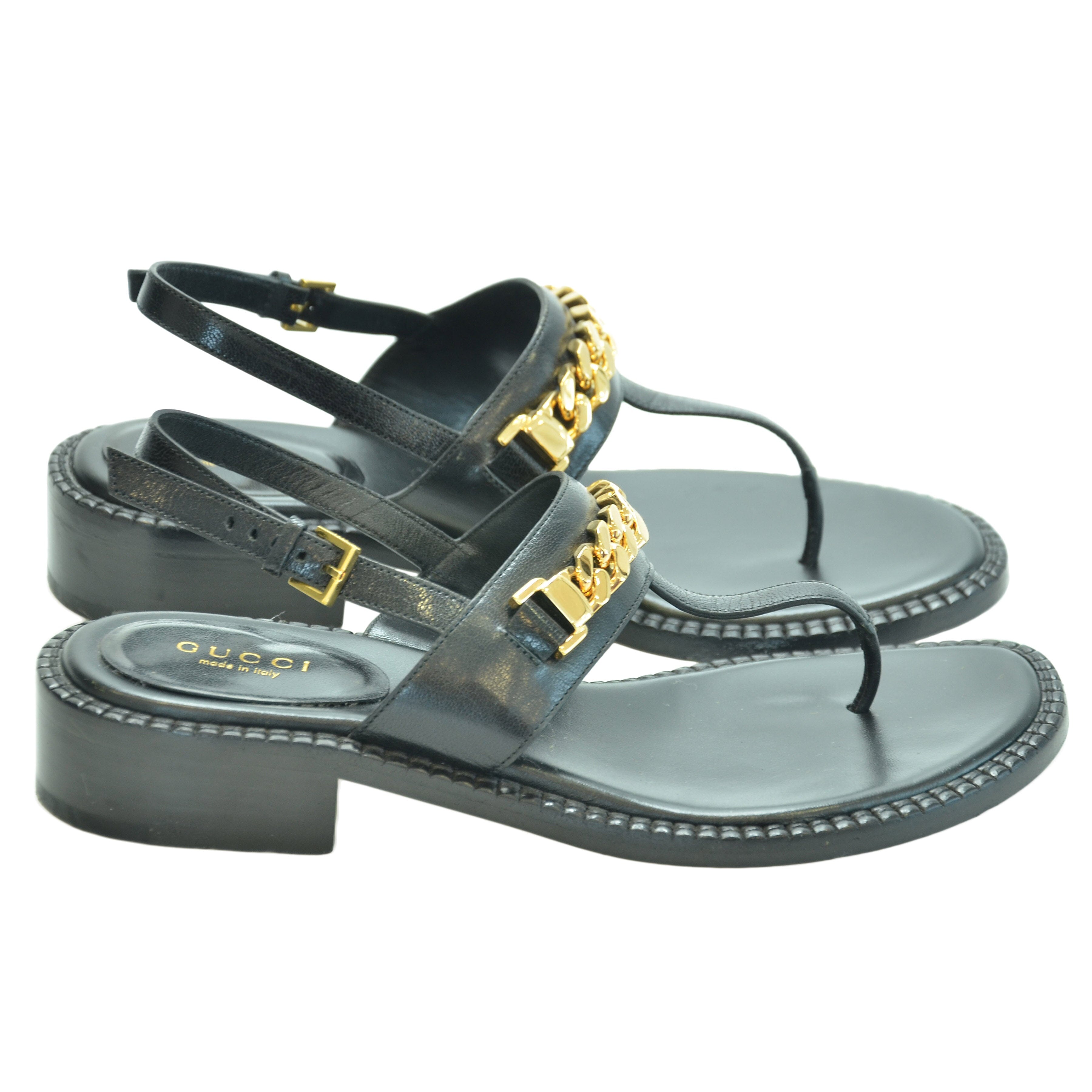 Black Chain Link Flat Sandals Shoes Gucci