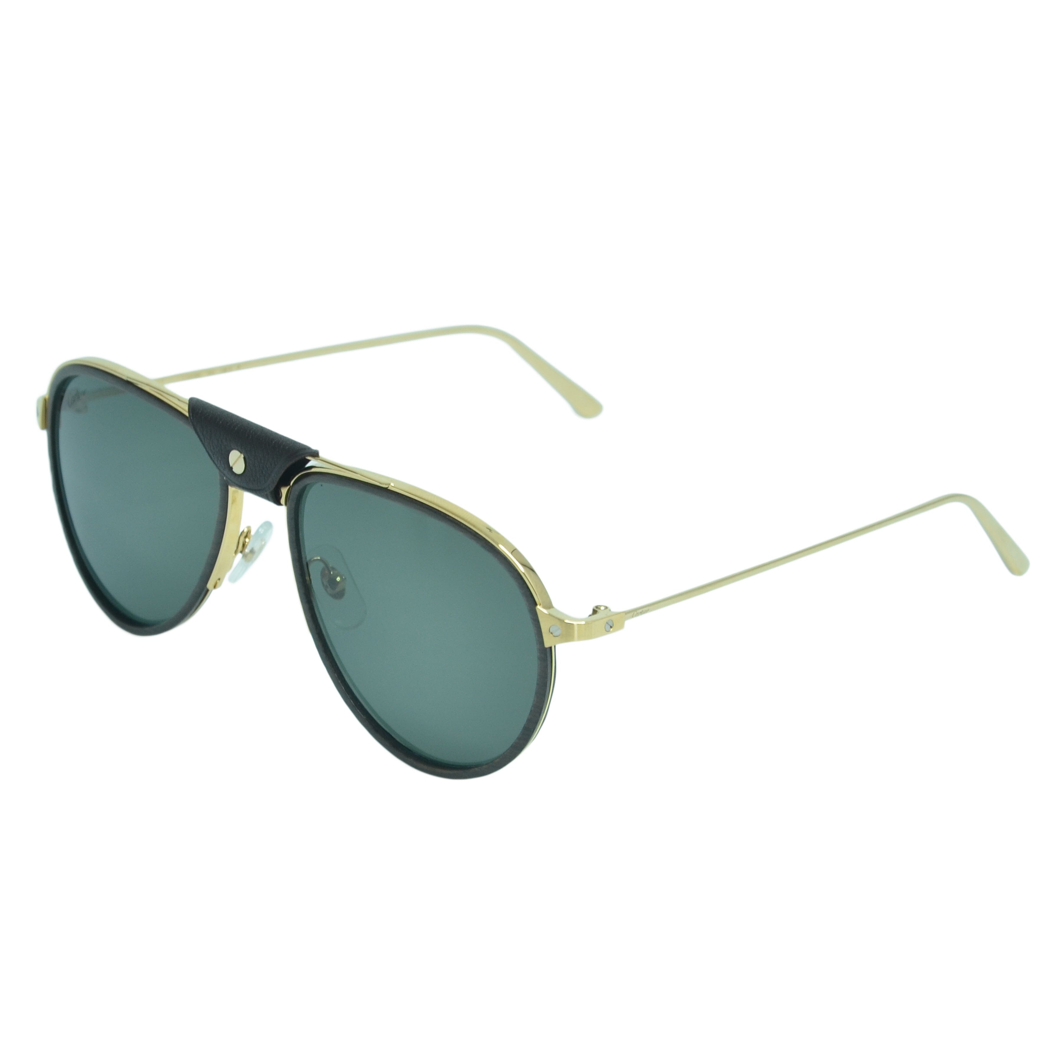 Aviator Metal Wood Carbon Gold Santos de Cartier Sunglasses Accessories Cartier
