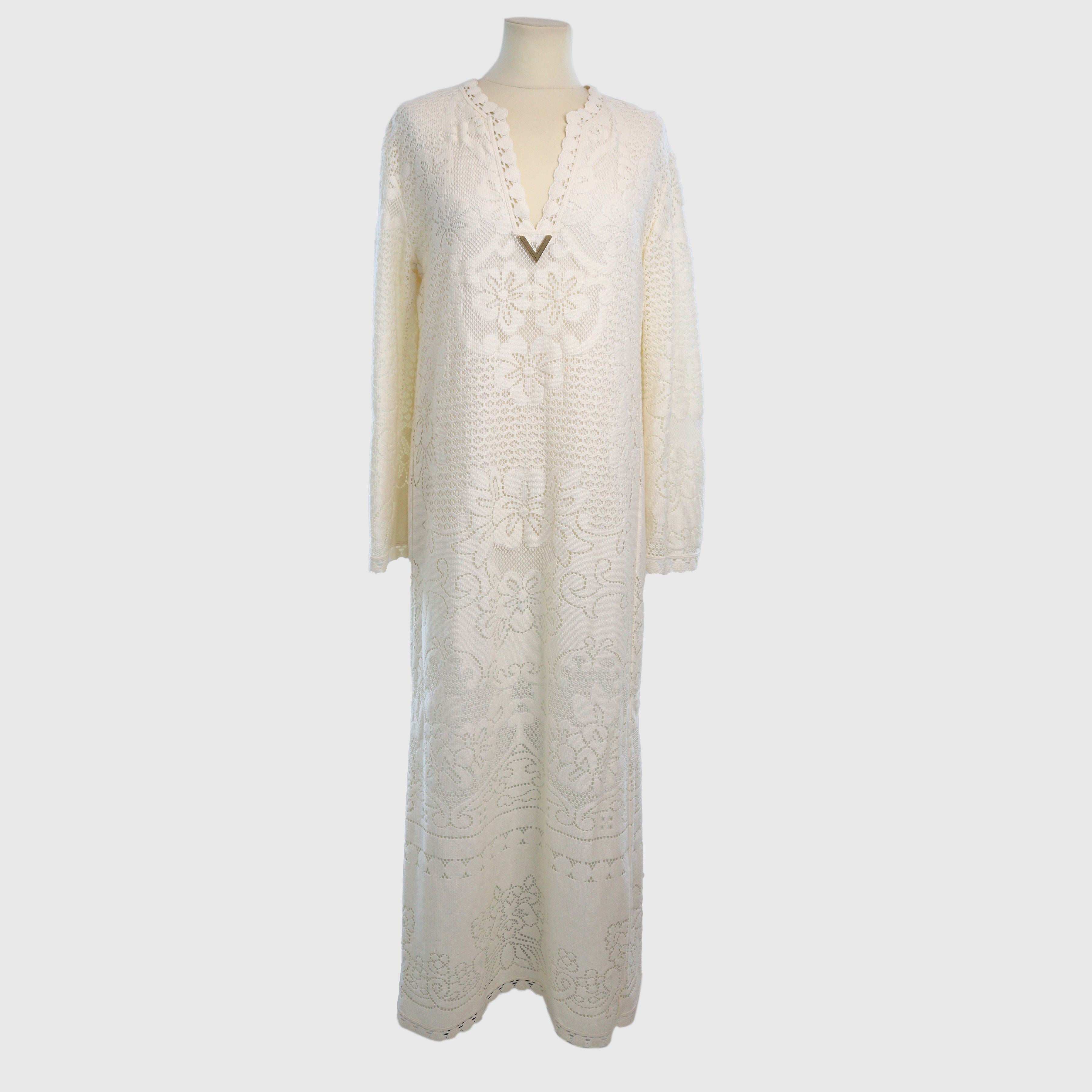 Cream Heavy Lace Kaftan Dress Clothing Valentino 
