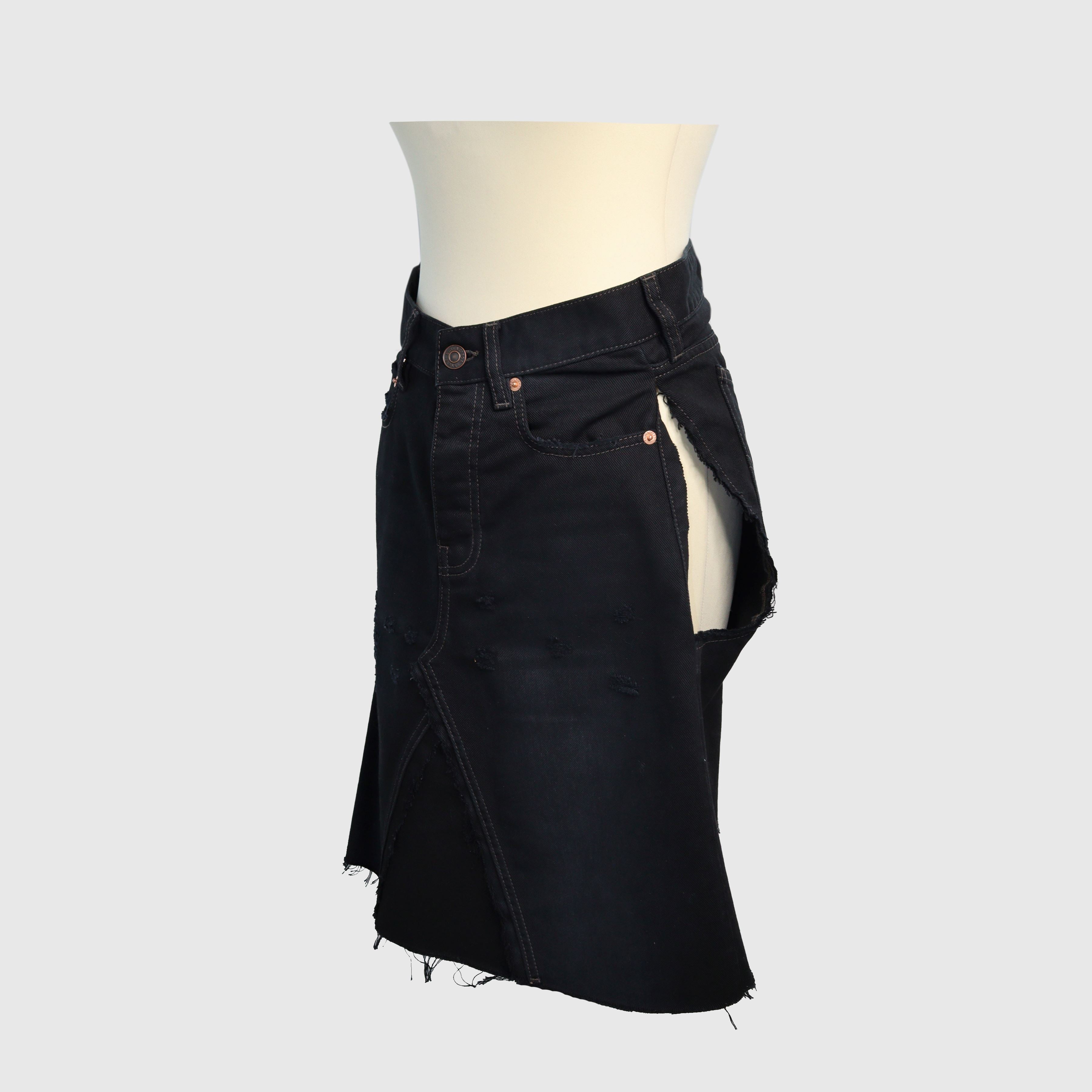 Black Rip-Detailed Denim Skirt Clothing Balenciaga 