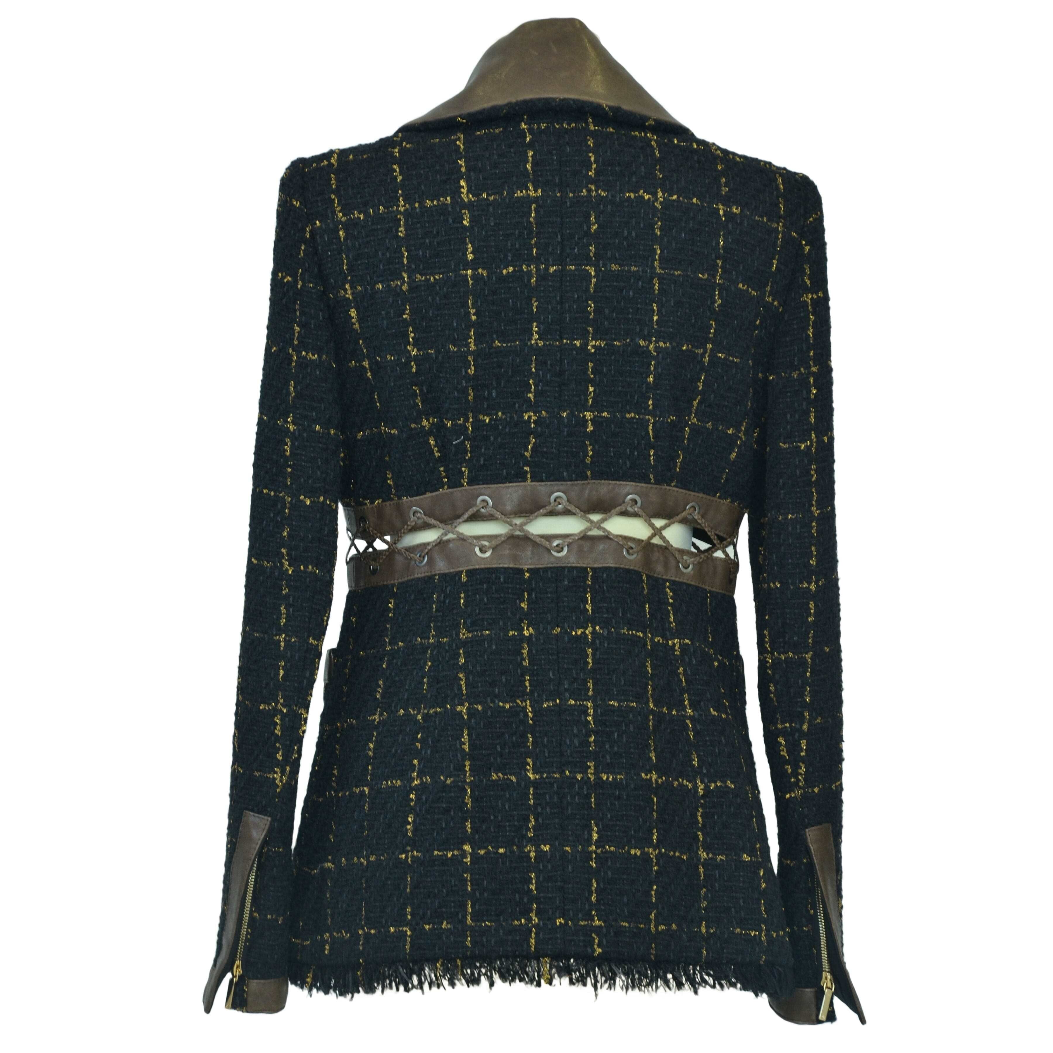 Black/Gold Fantasy Tweed Jacket with Leather Trims Clothing Chanel