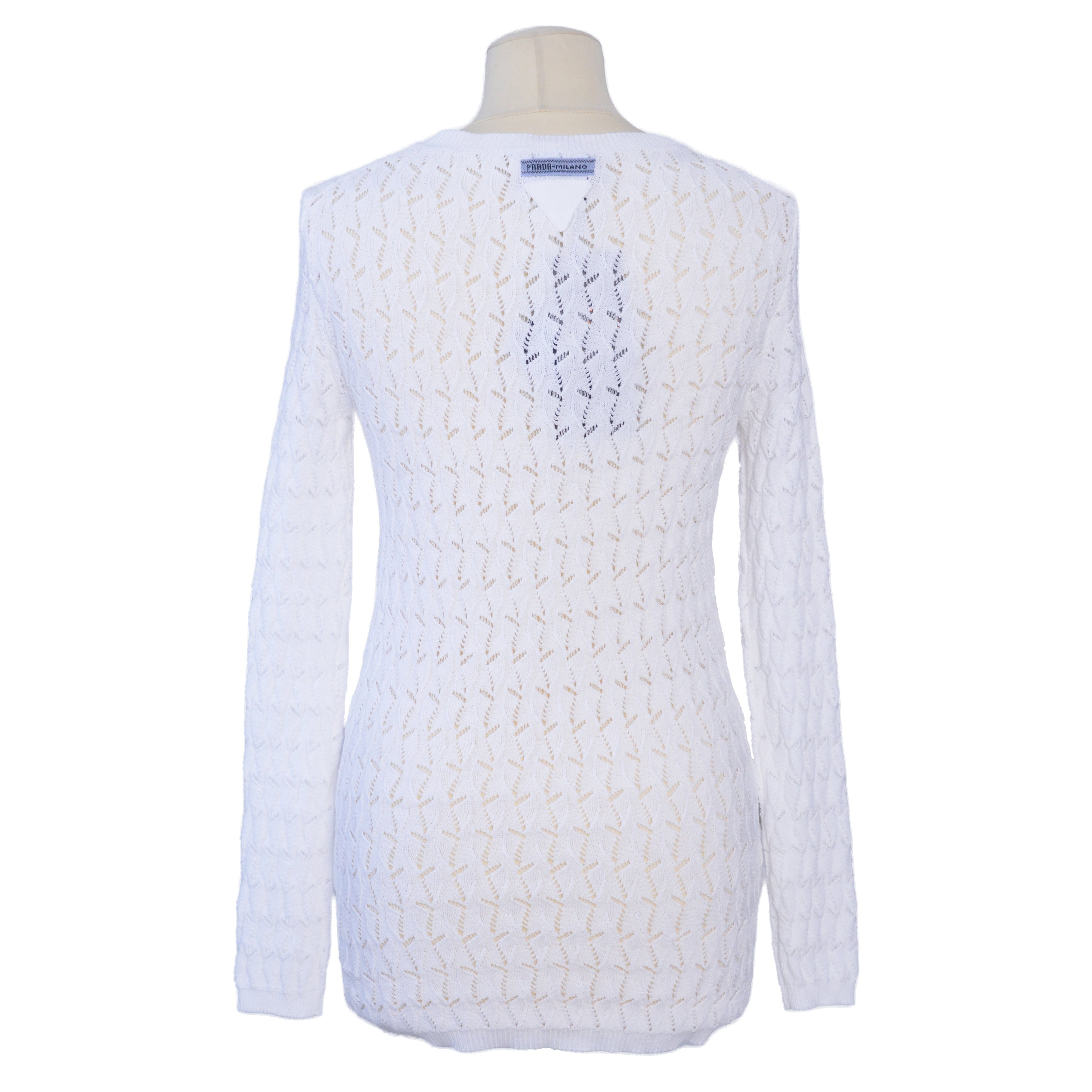 White Crocheted Long Sleeve Sweater Clothing Prada