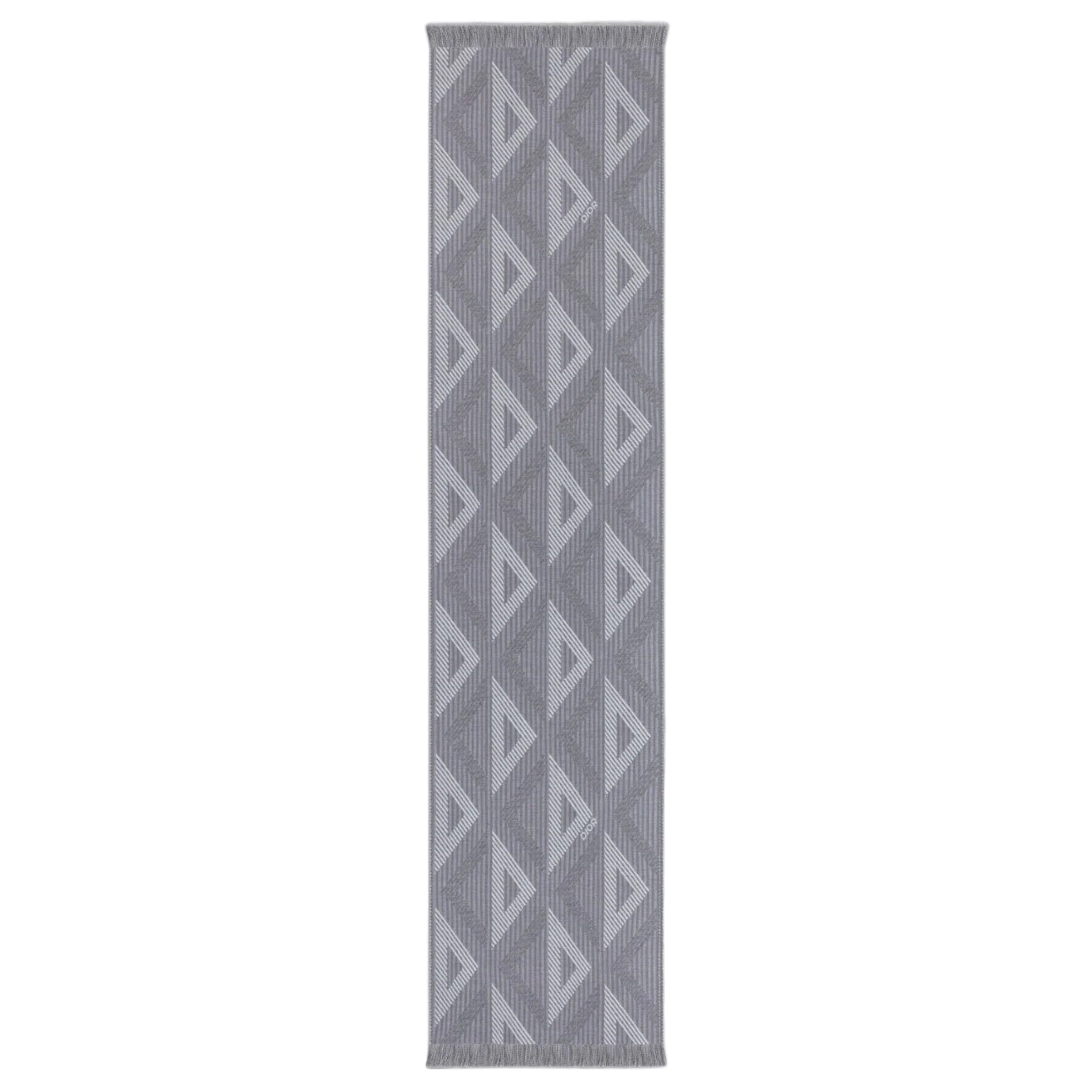 Grey Stripe/Triangle Patterened Fringed Scarf Accessories Christian Dior
