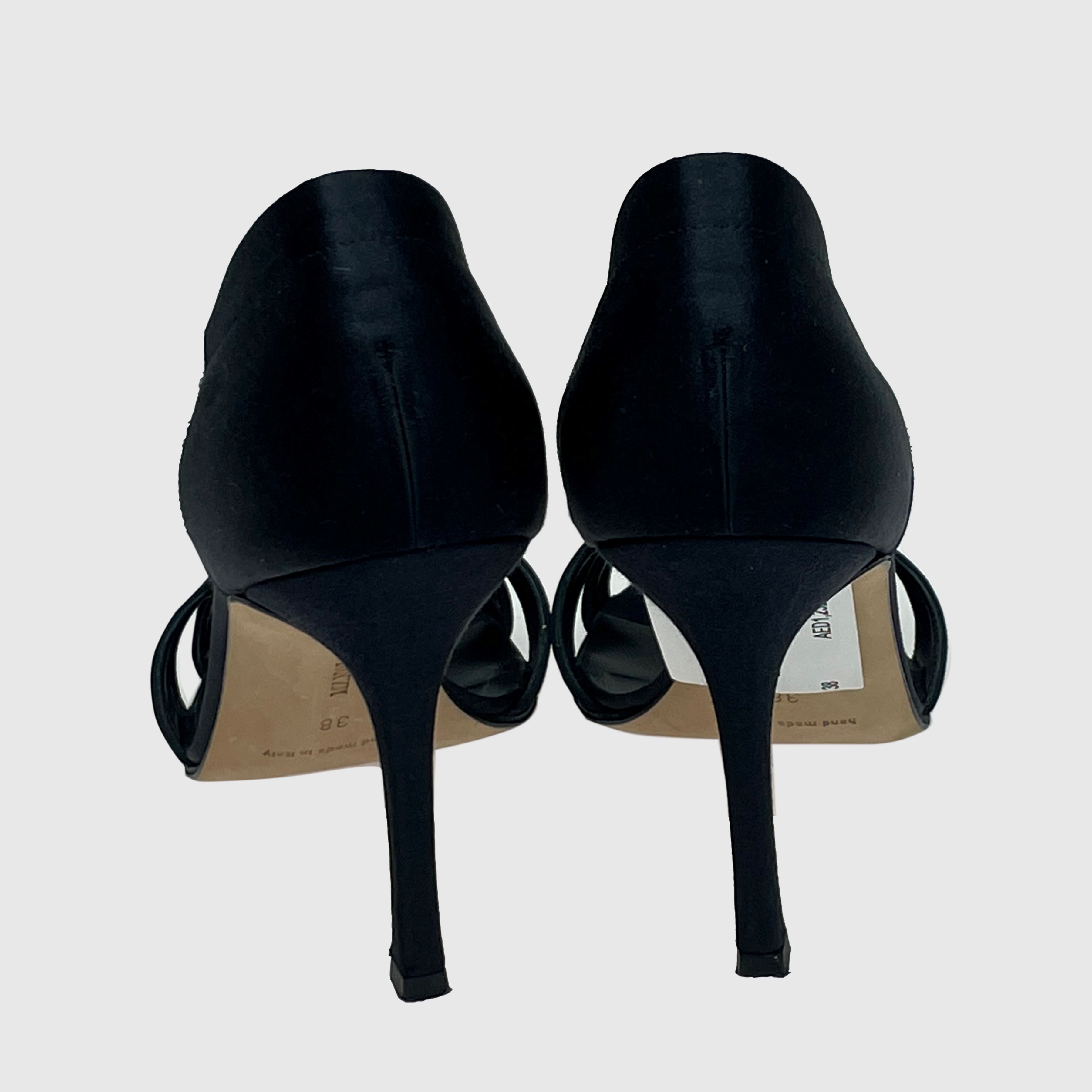 Black Crystal T Strap Sandal Shoes Manolo Blahnik 