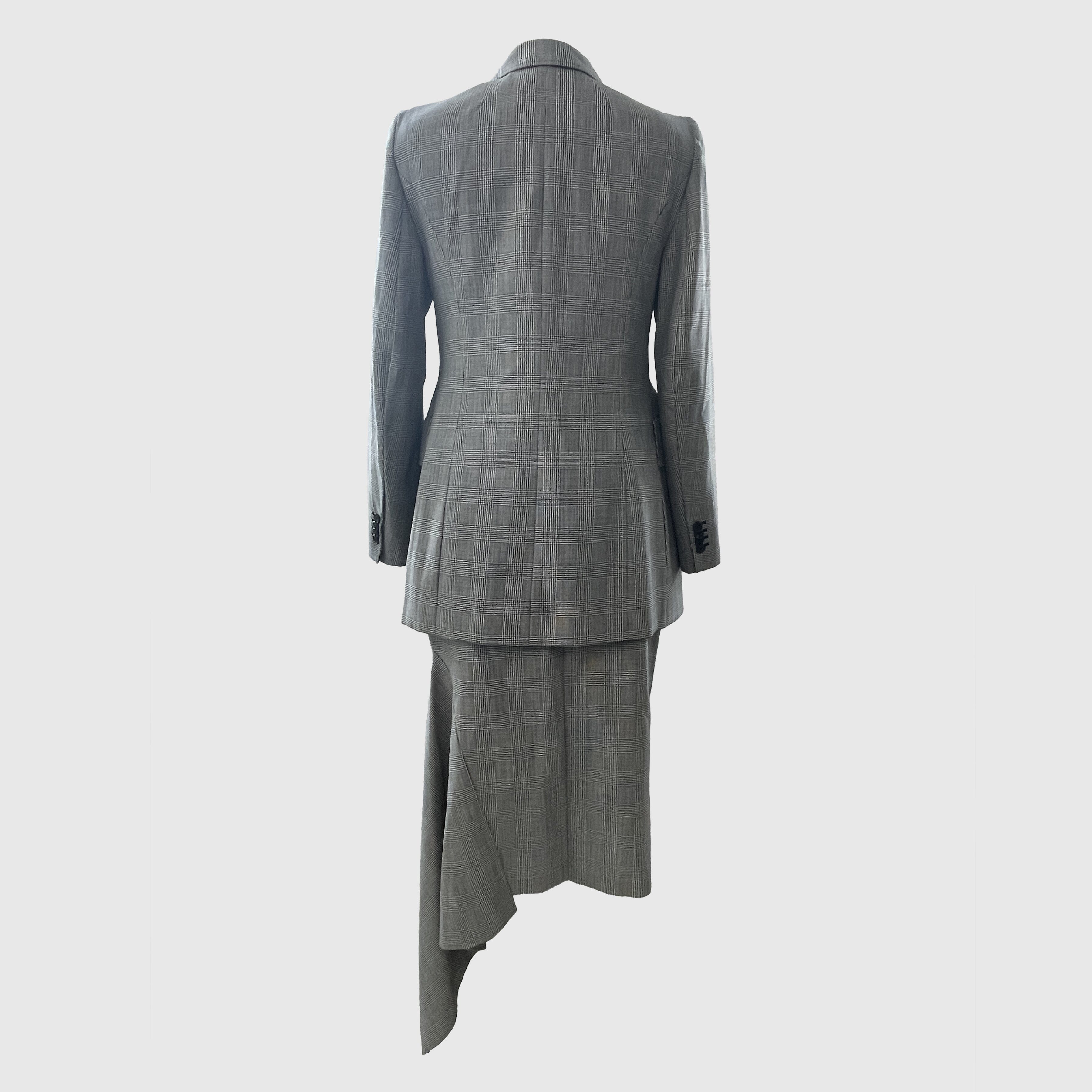 Dark Grey Plaid Blazer & Skirt Set Clothing Balenciaga 