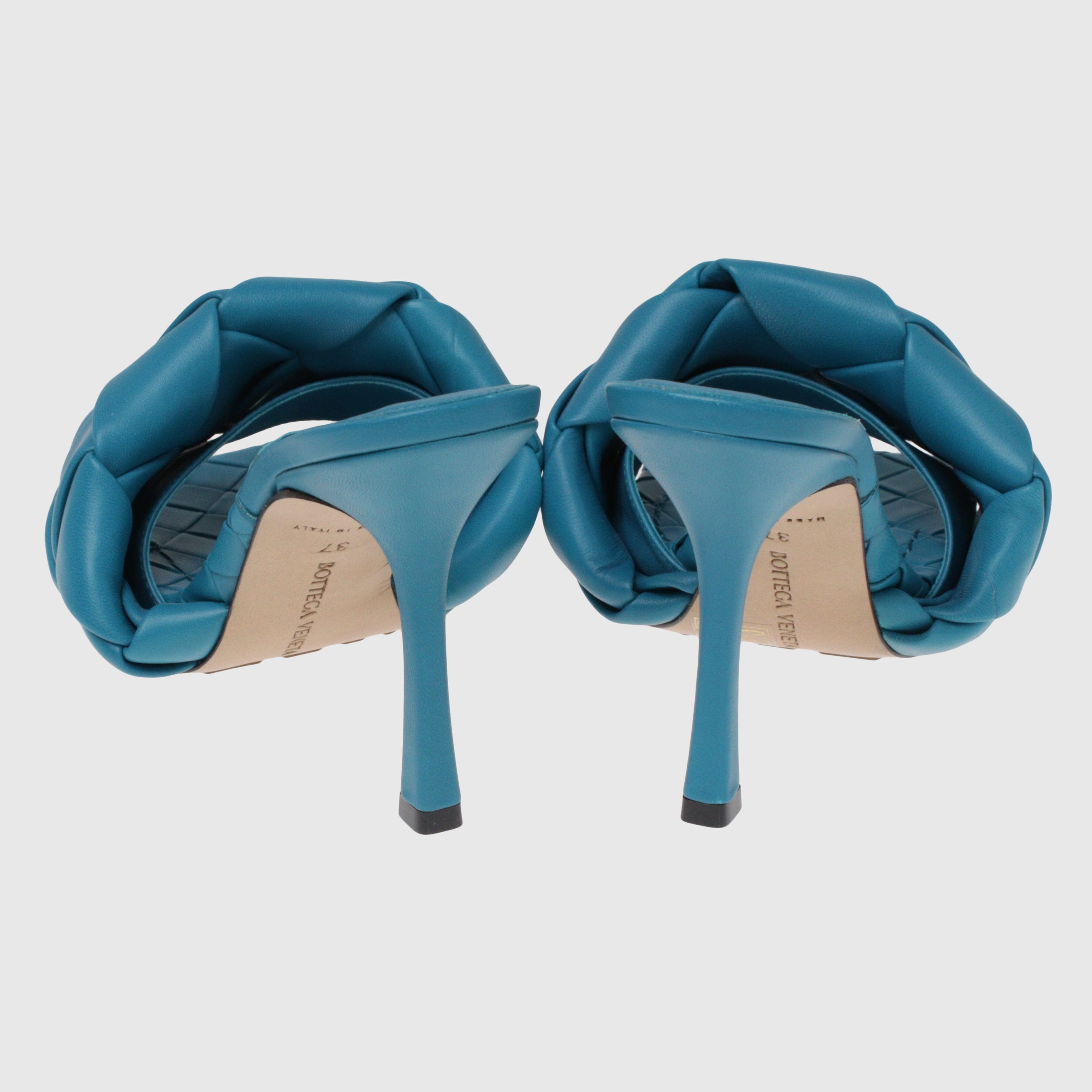 Blue Intrecciato Lido Slide Sandals Shoes Bottega Veneta