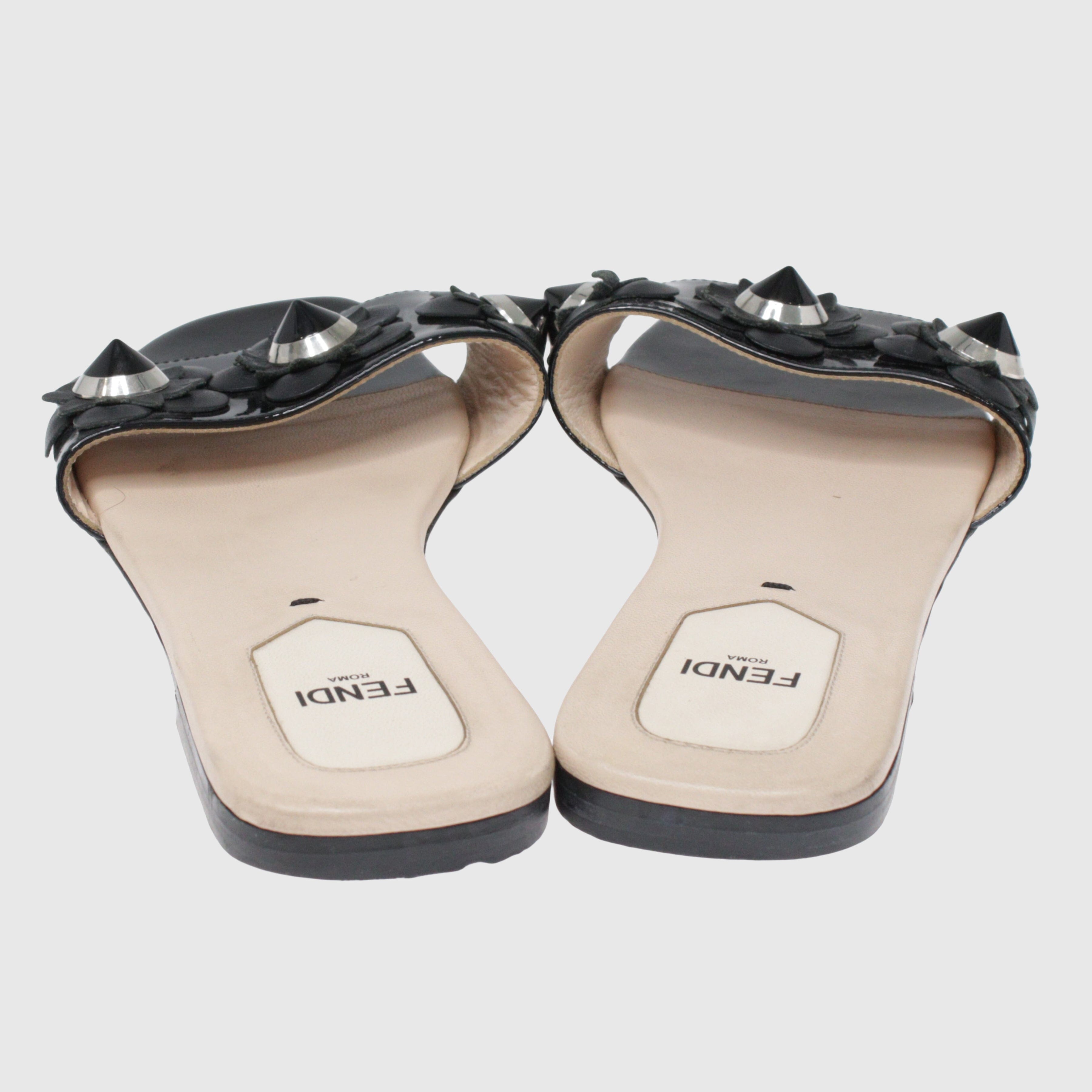 Black Flowerland Flat Slides Shoes Fendi