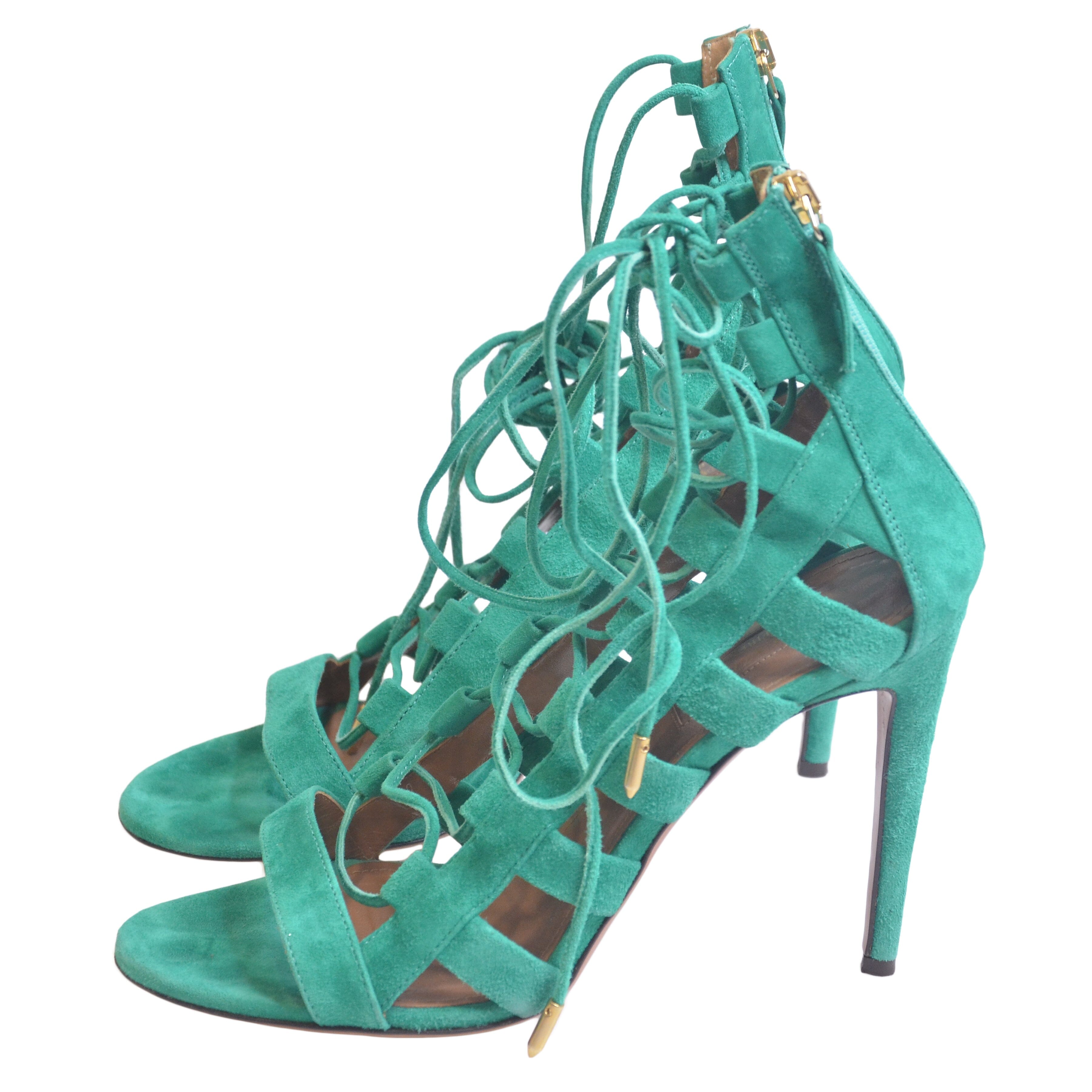 Green Strappy Open Toe Pumps Shoes Aquazzura