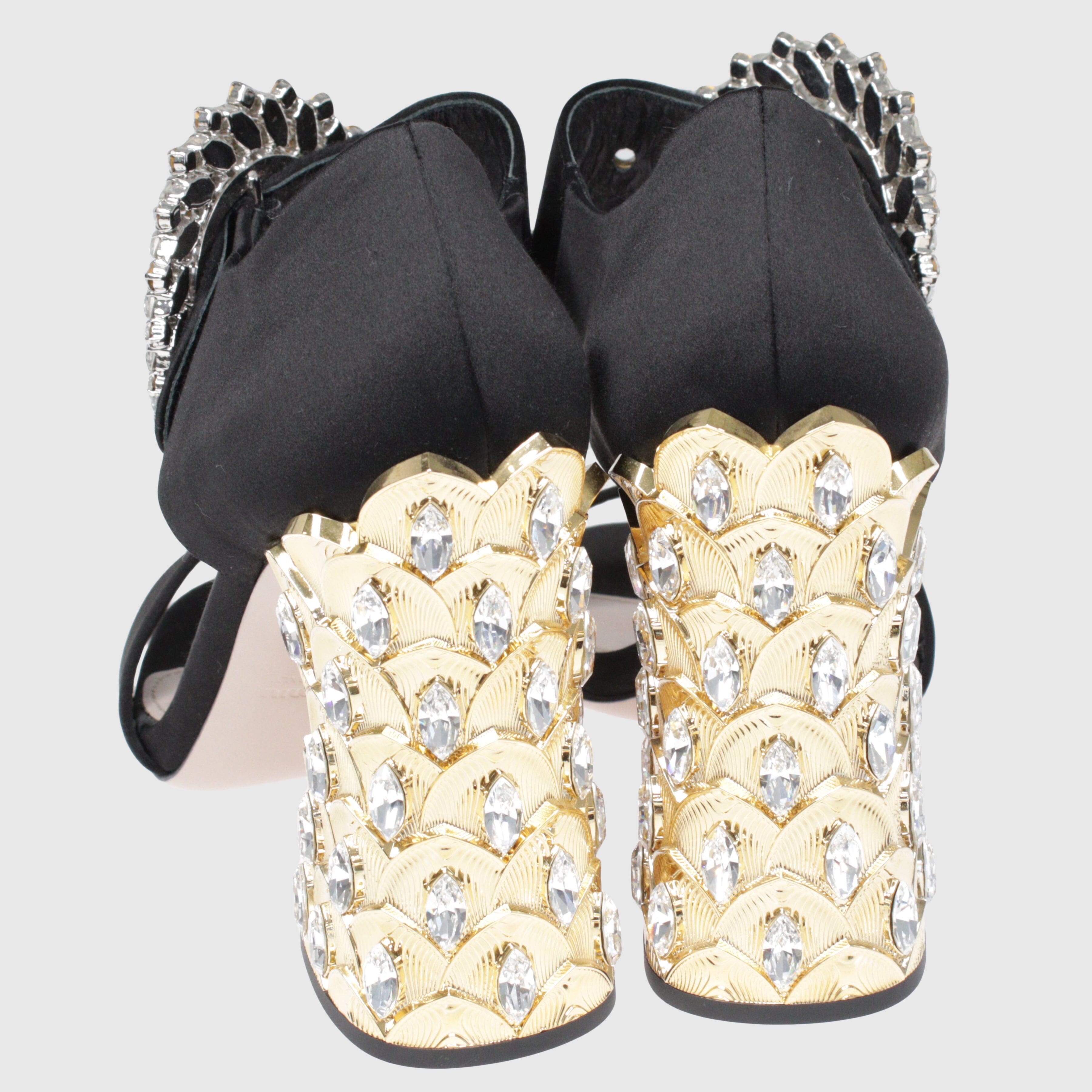 Black Crystal Embellished Ankle Strap Mules Shoes Miu Miu 