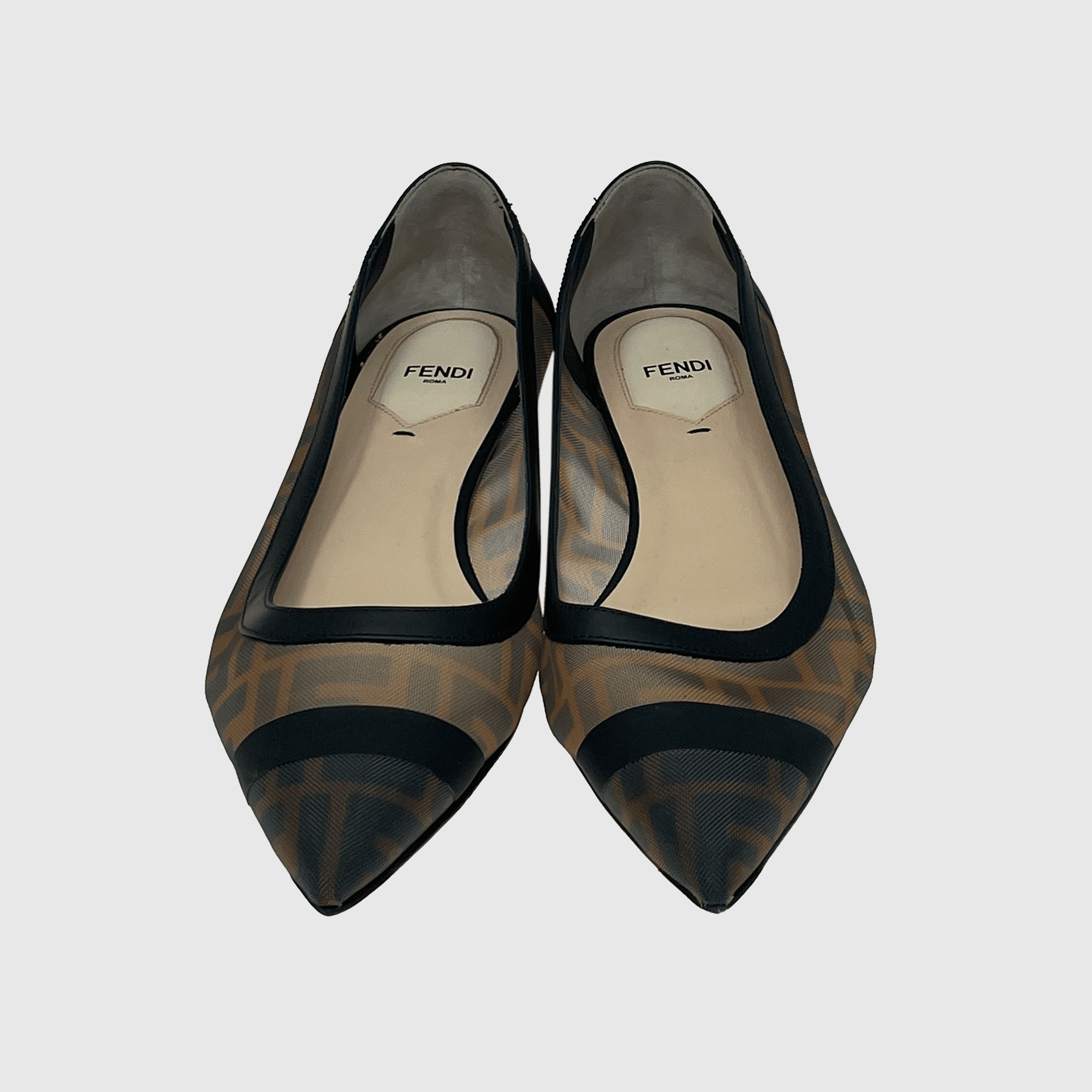 Brown/Black Zucca Colibrì Pointed Toe Ballet Flats