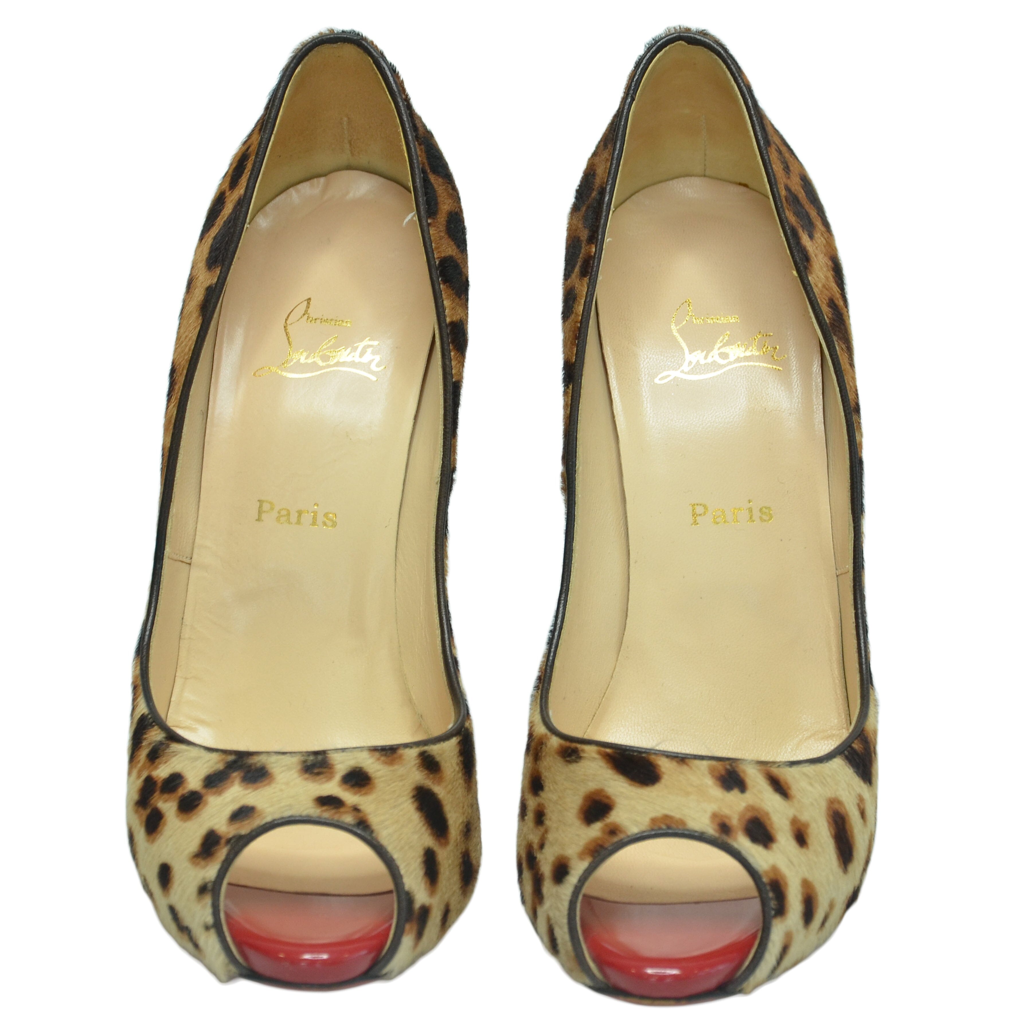 Leopard Print Peep Toe Platform Pumps Shoes Christian Louboutin