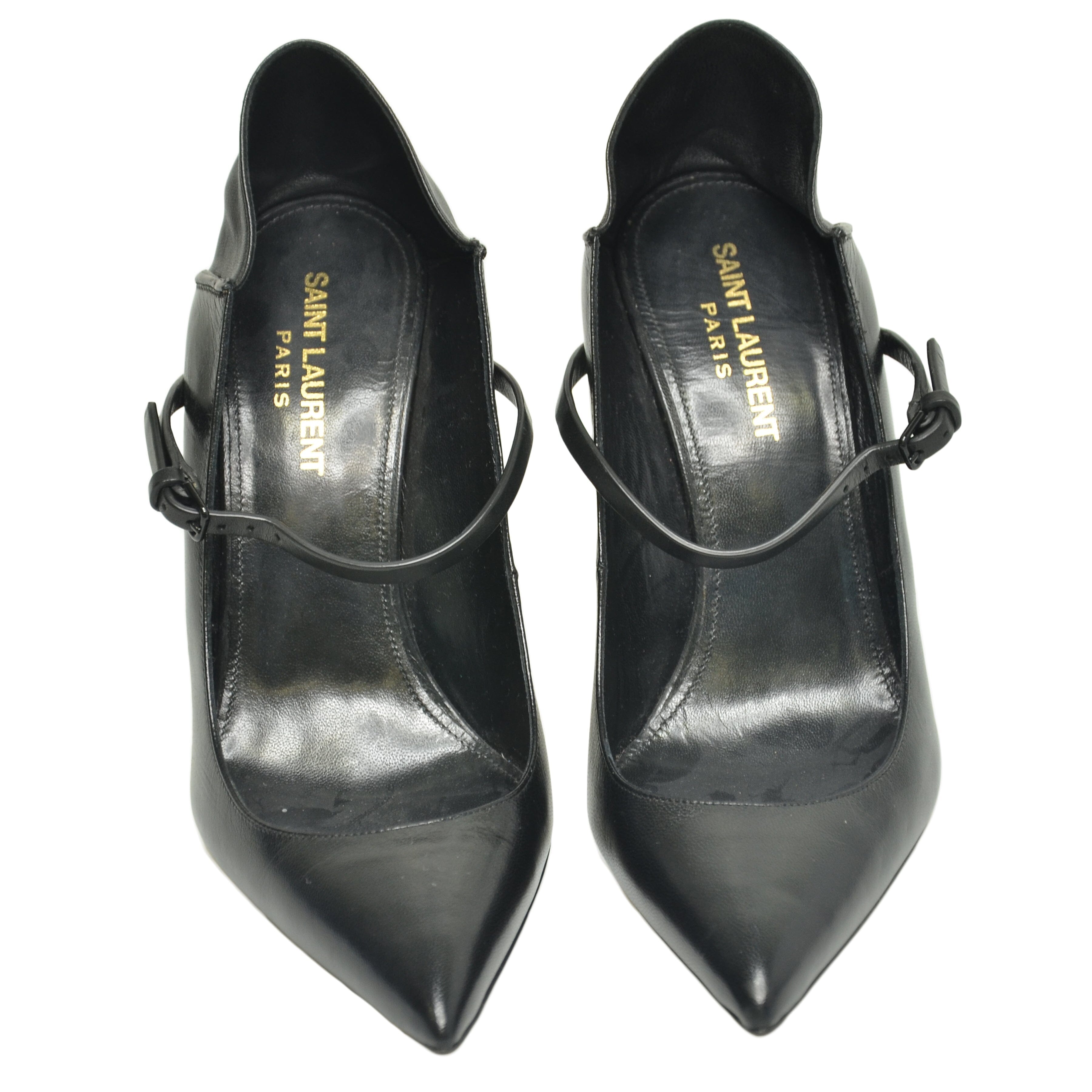 Black Anja D'orsay Pointed Toe Ankle Strap Pumps Shoes Saint Laurent
