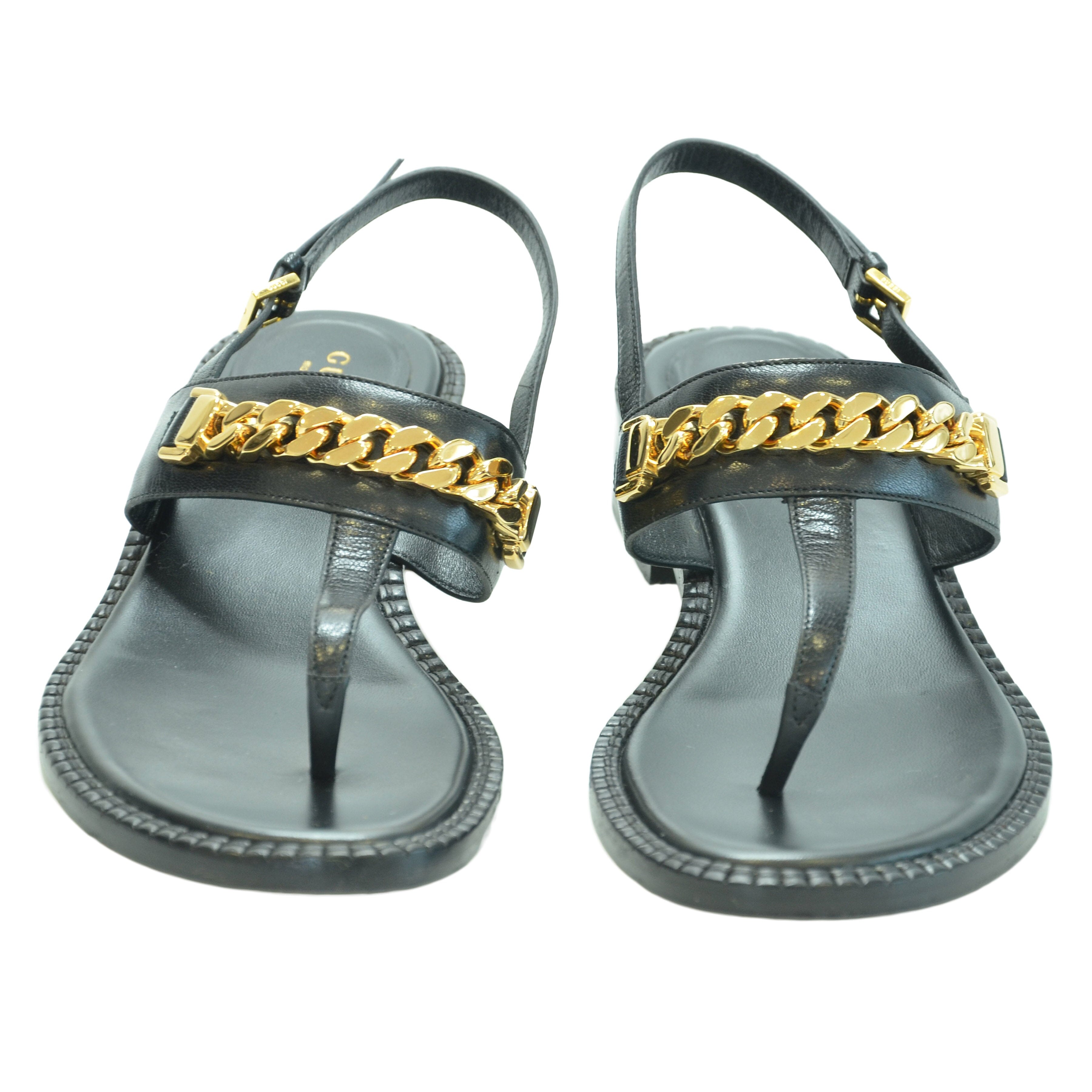 Black Chain Link Flat Sandals Shoes Gucci