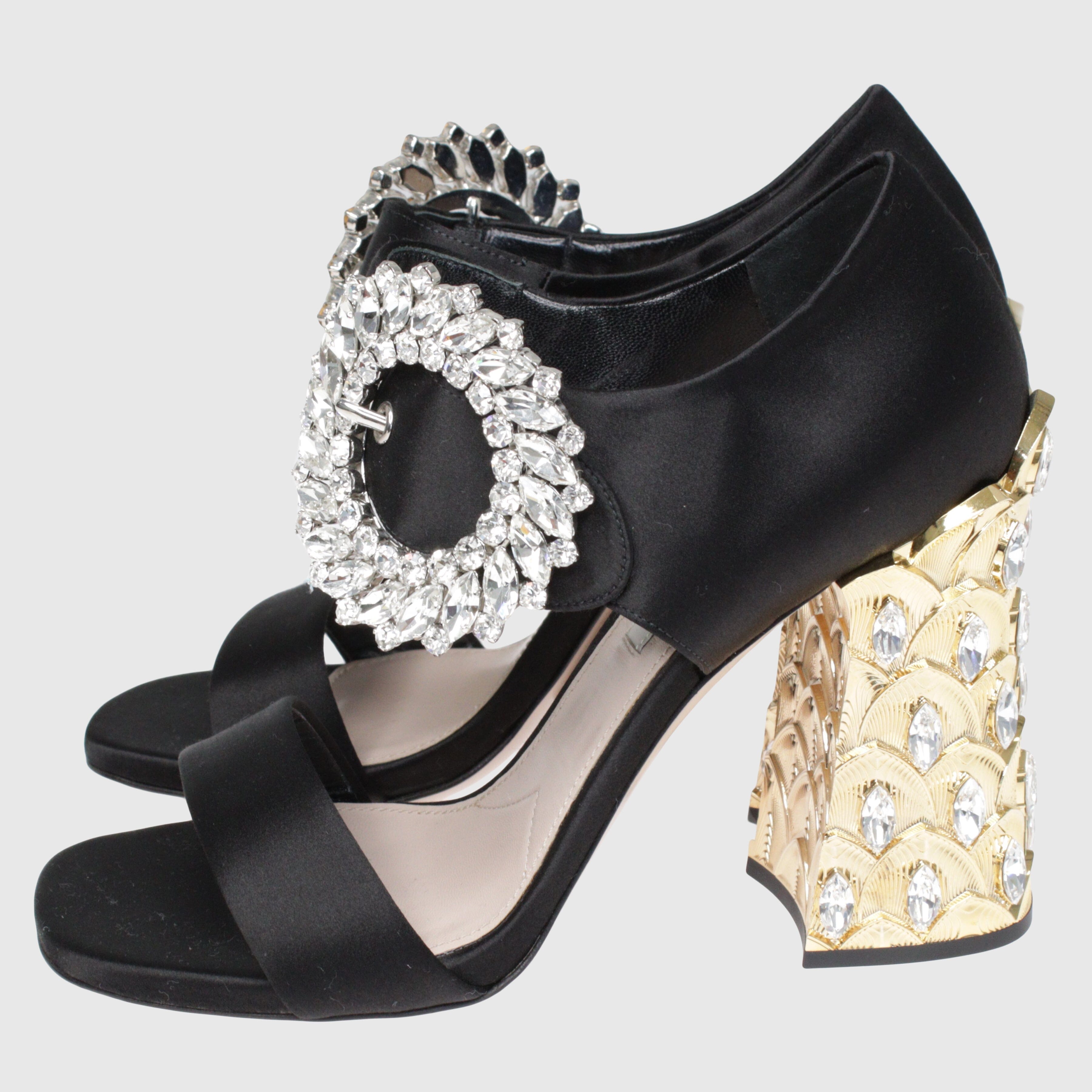 Black Crystal Embellished Ankle Strap Mules Shoes Miu Miu 