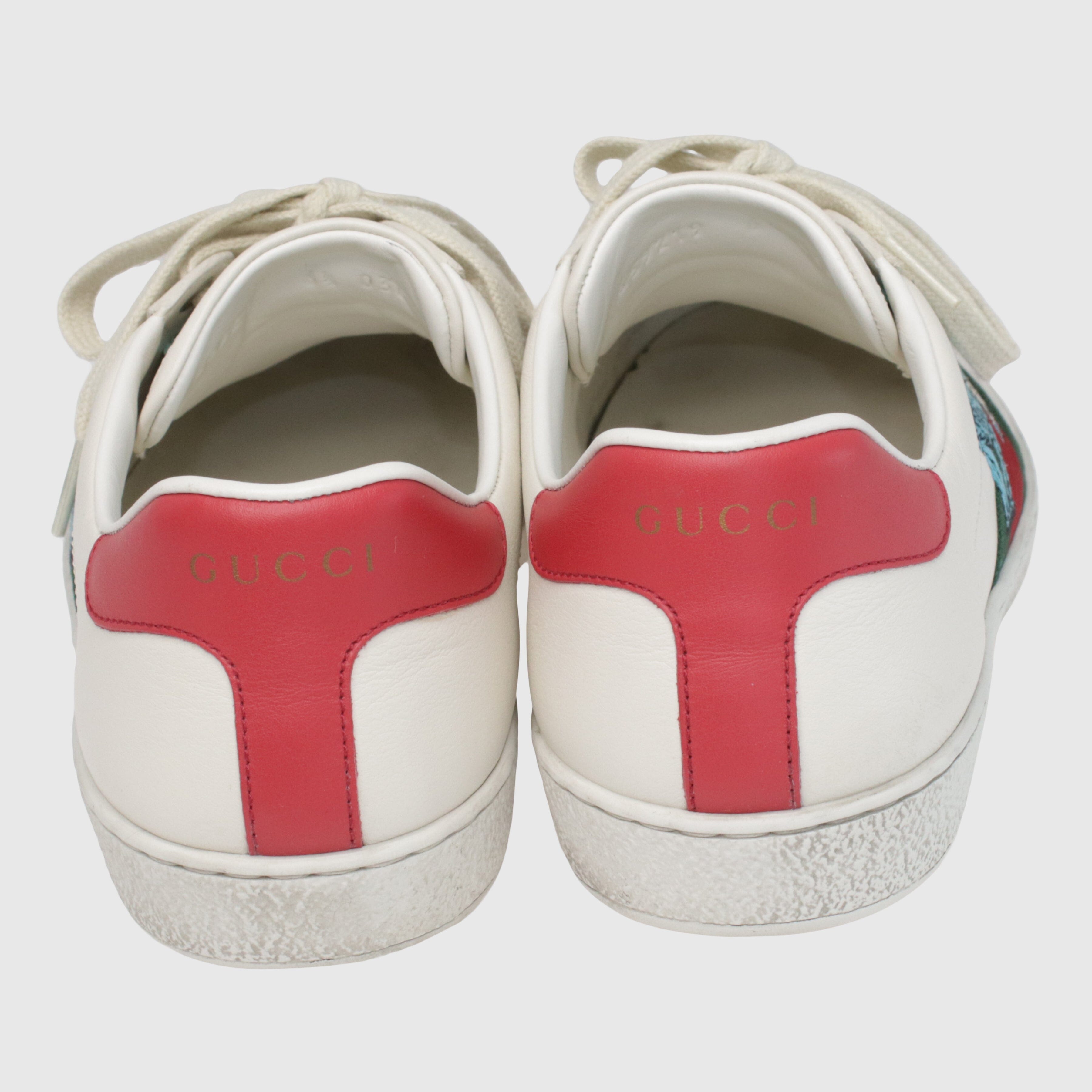 White/Red Web Stripe Ace Creature Embroidered Low Top Sneakers Shoes Gucci x Freya Hartas