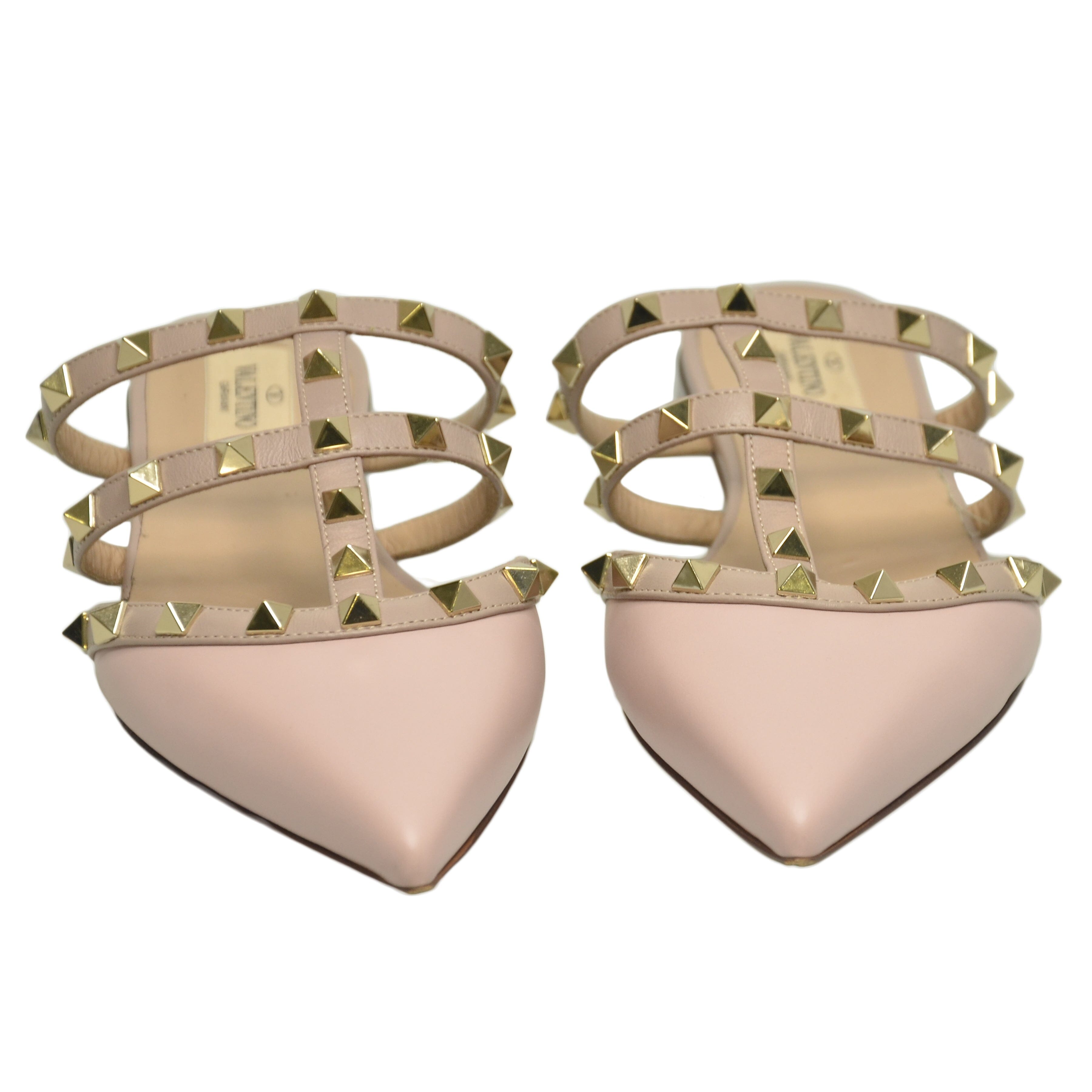 Light Pink Rockstud Pointed Toe Slides Shoes Valentino