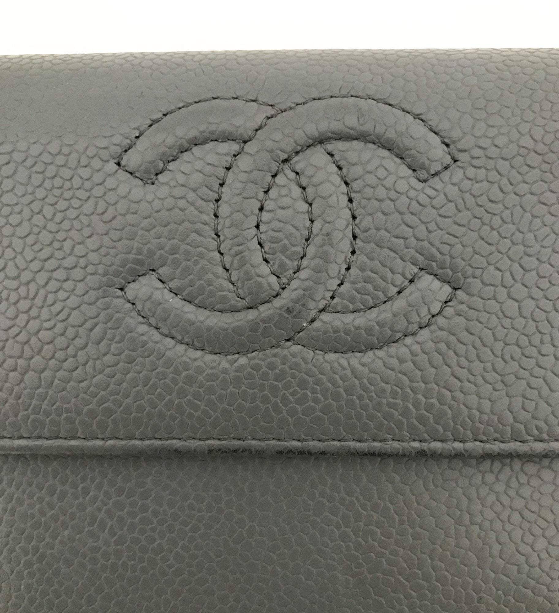 Chanel Grey Embossed Leather CC Timeless Flap Wallet Wallet Chanel 