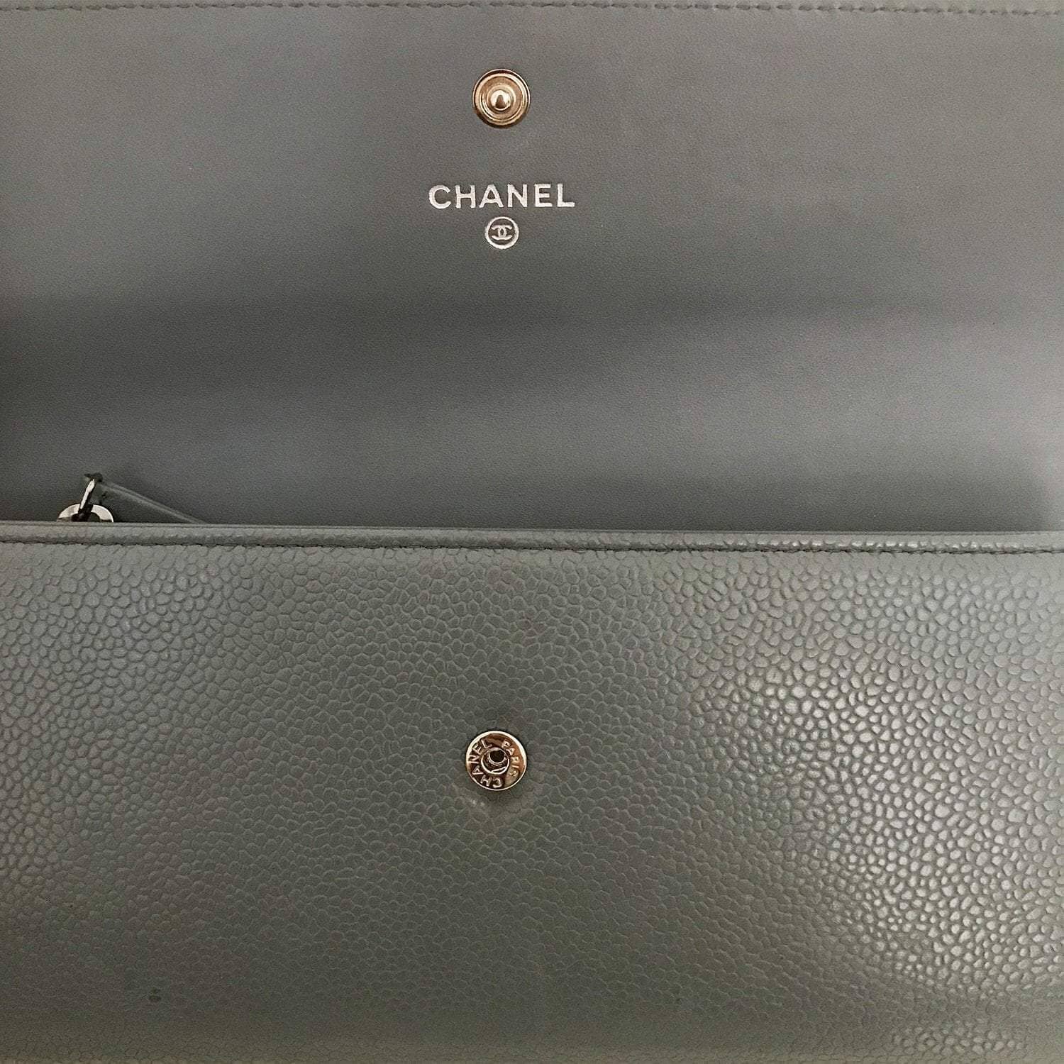 Chanel Grey Embossed Leather CC Timeless Flap Wallet Wallet Chanel 