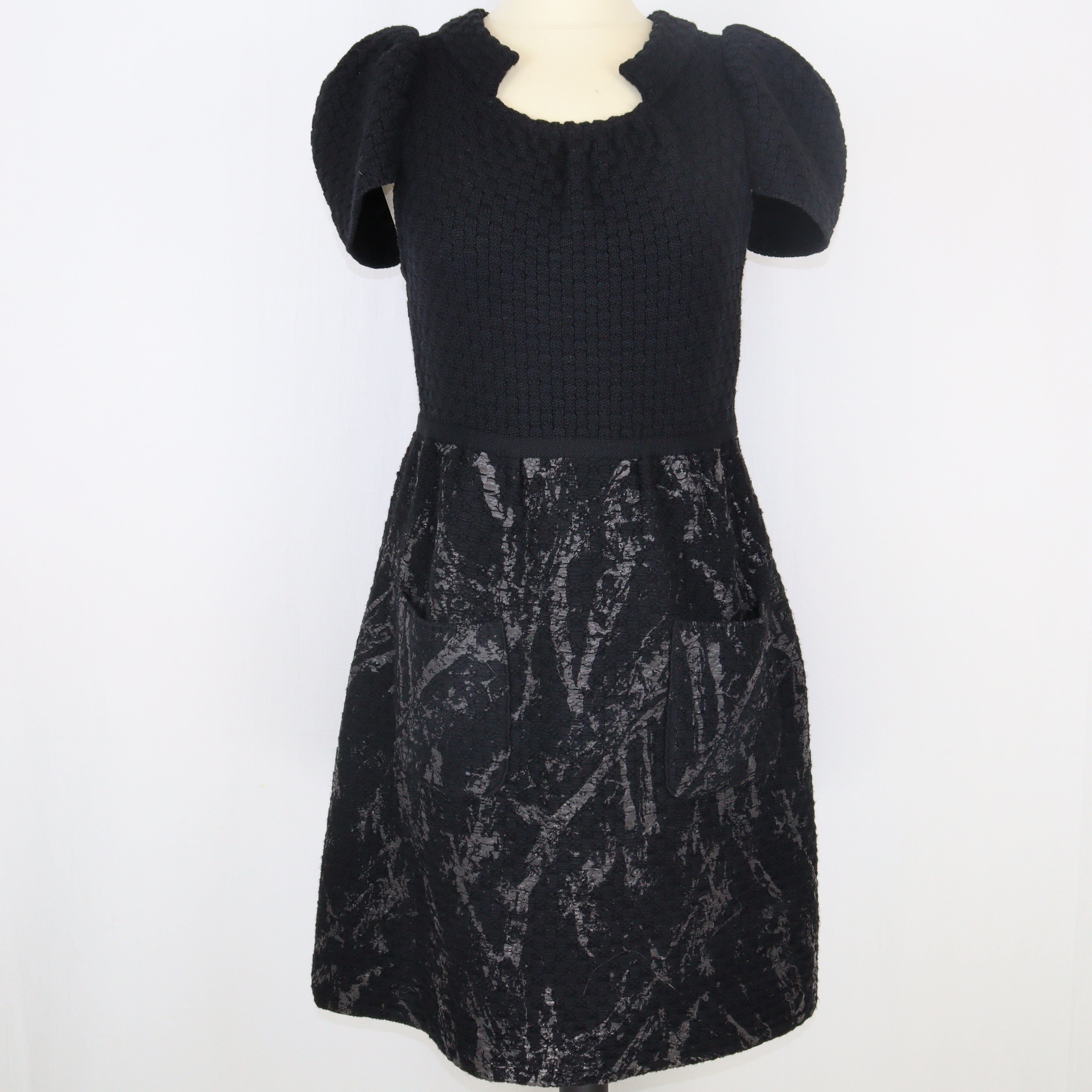 Black Knit Cap Sleeve A-Line Dress Clothing Chanel 