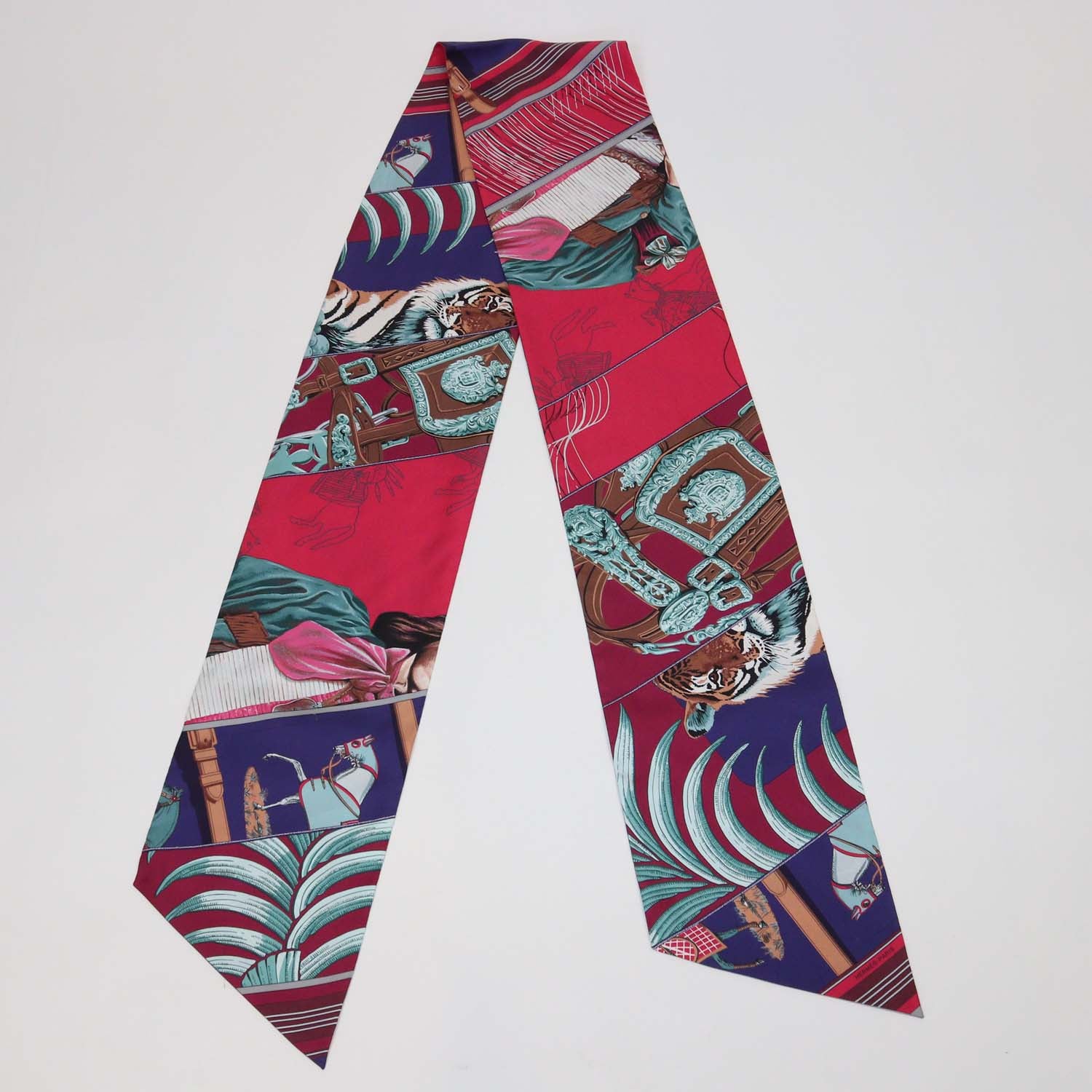 Hermes Multicolor Silk Carre en Carres Print Maxi Twilly