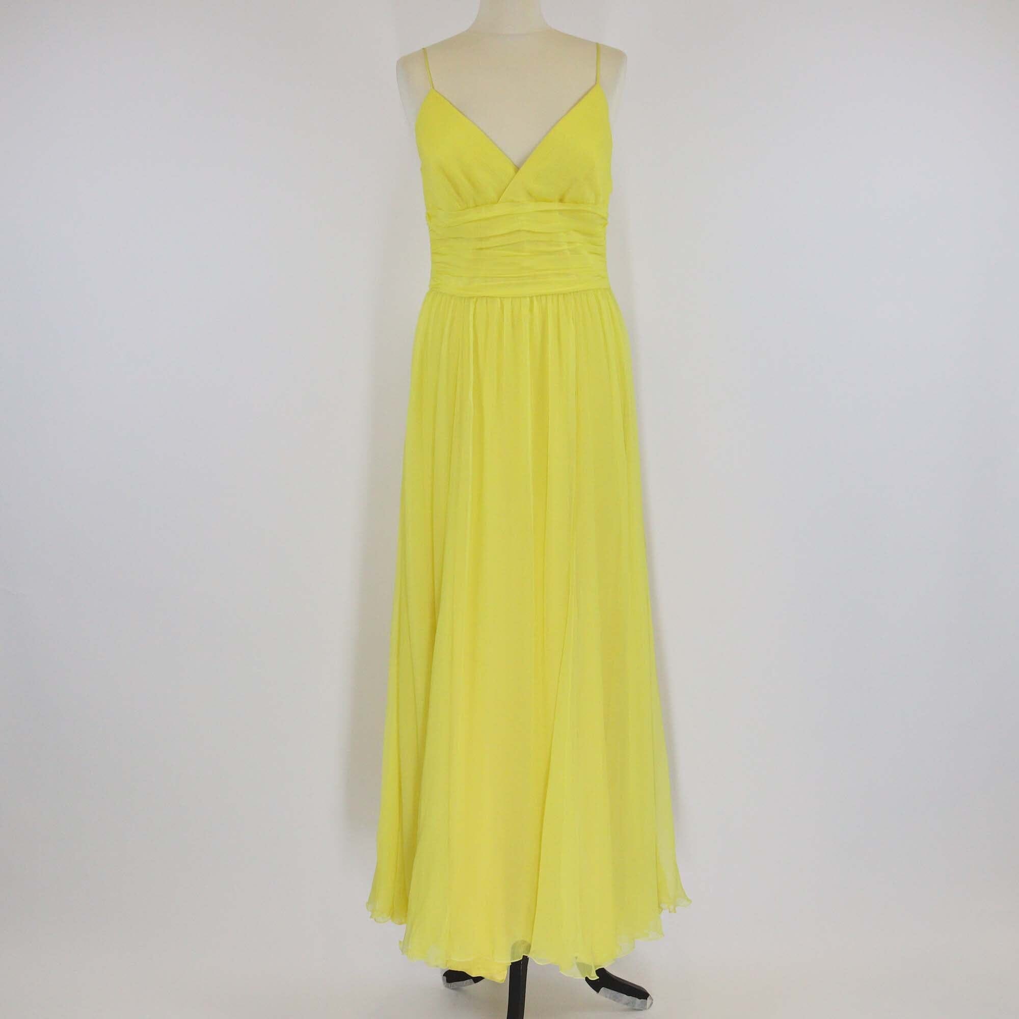 Ralph Lauren Yellow Silk Pleated Bandeaux Bodice Strap Maxi Dress Womens Ralph Lauren 