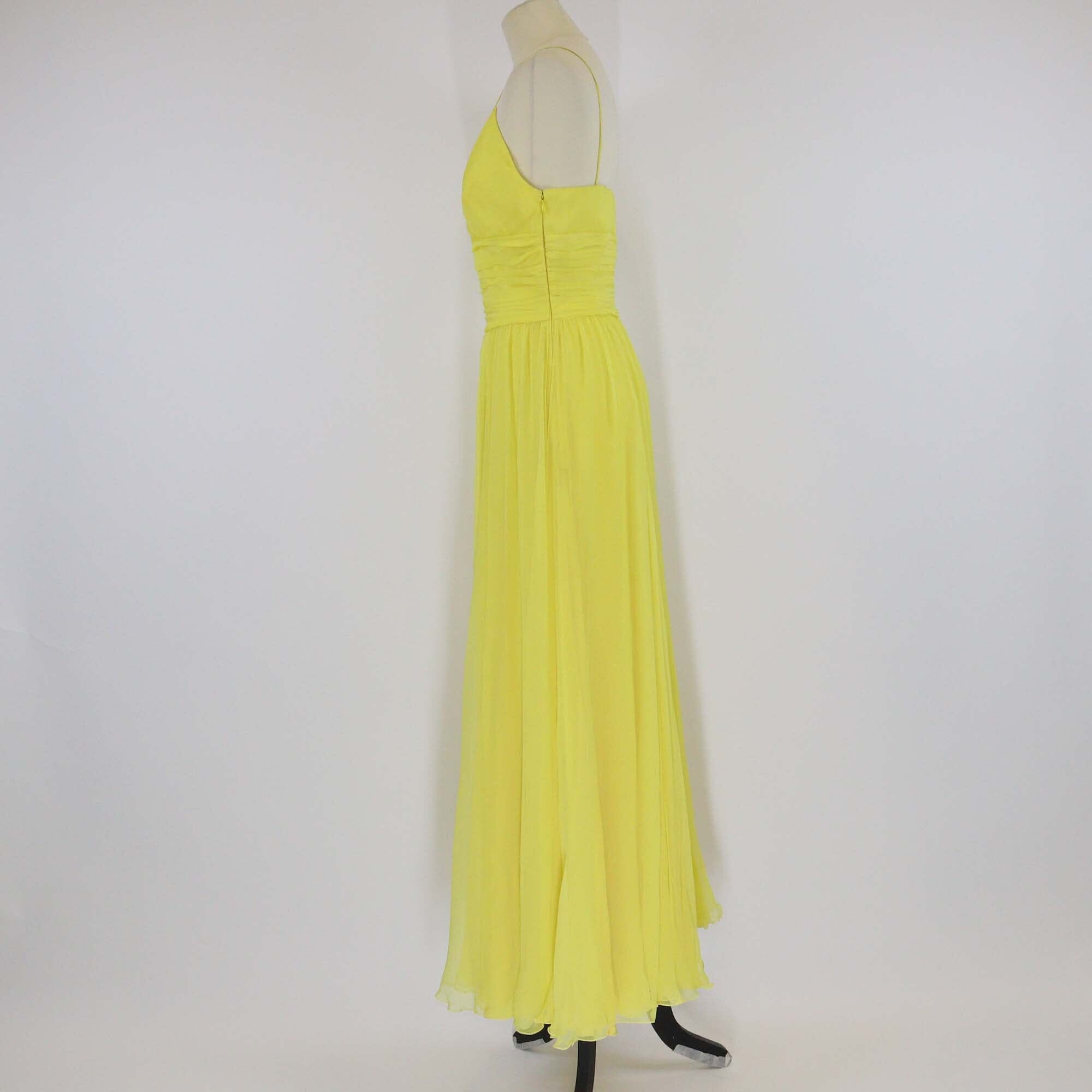 Ralph Lauren Yellow Silk Pleated Bandeaux Bodice Strap Maxi Dress Womens Ralph Lauren 
