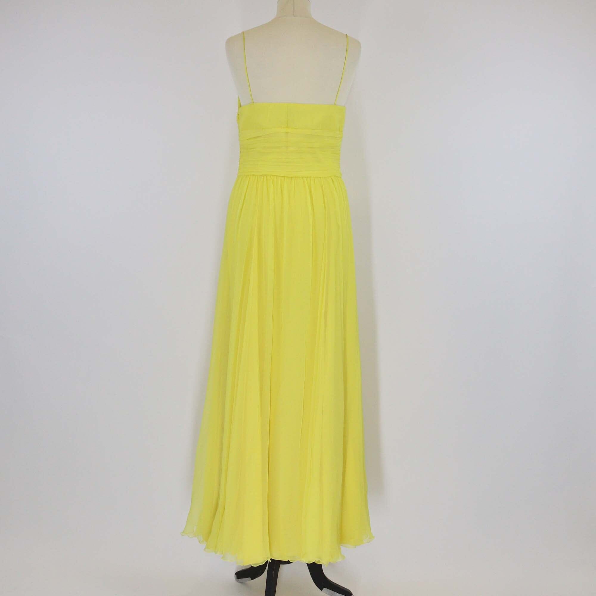 Ralph Lauren Yellow Silk Pleated Bandeaux Bodice Strap Maxi Dress Womens Ralph Lauren 