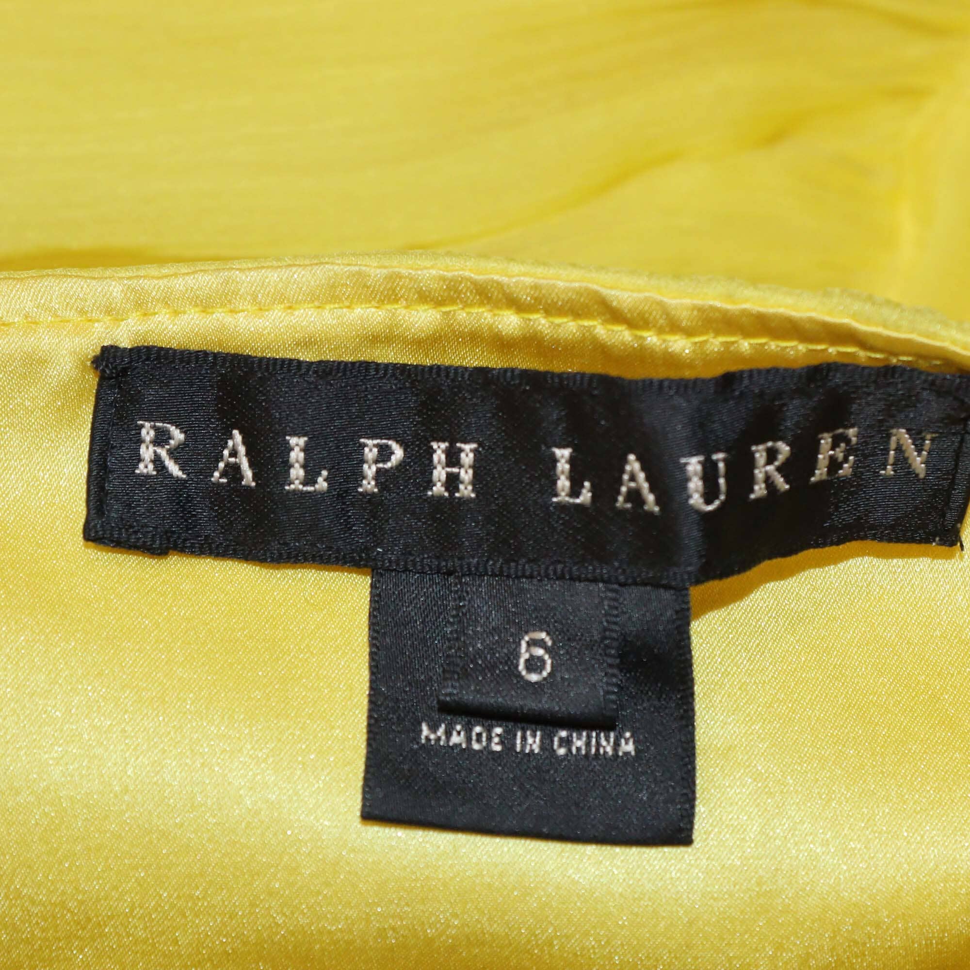 Ralph Lauren Yellow Silk Pleated Bandeaux Bodice Strap Maxi Dress Womens Ralph Lauren 