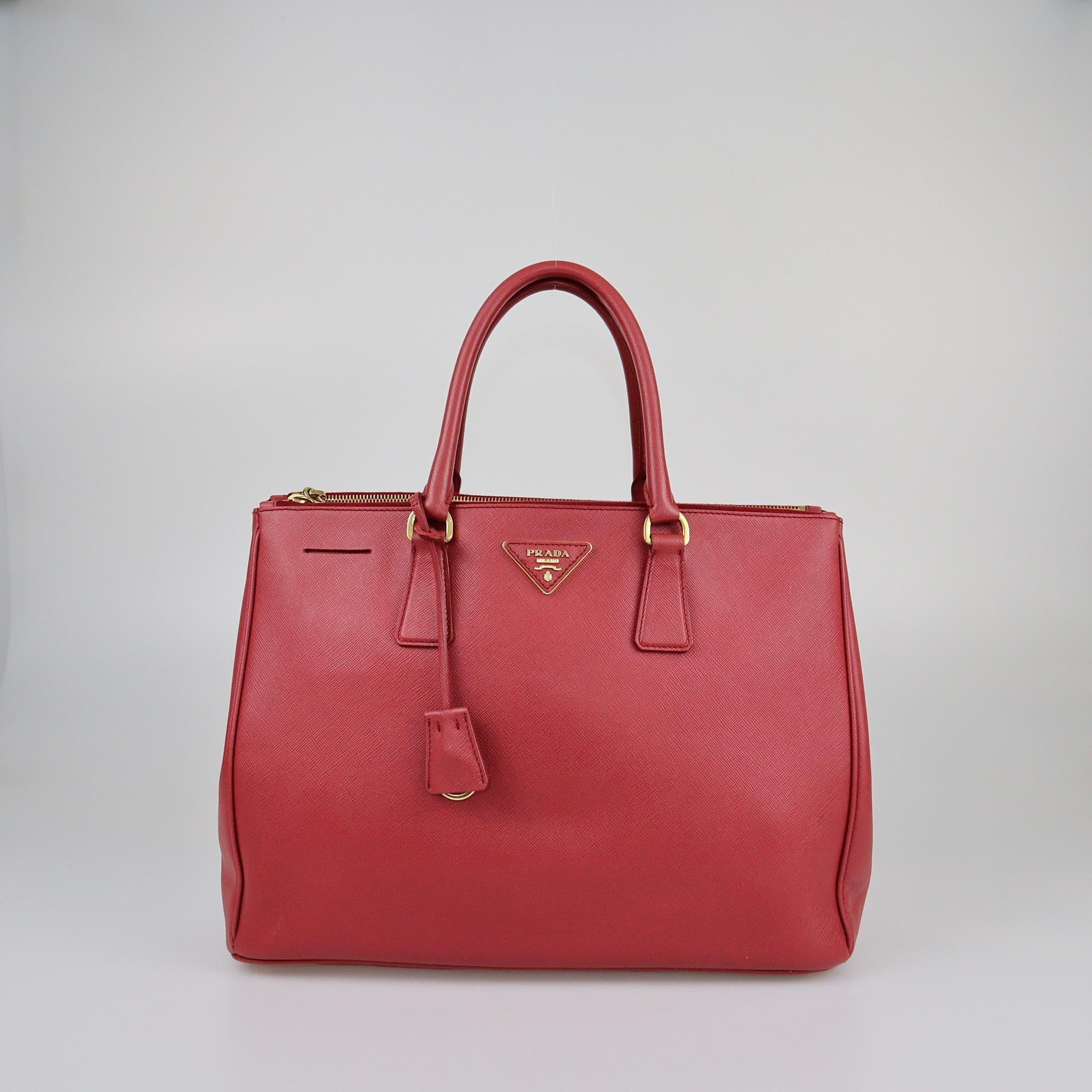 Prada Red Saffiano Medium Double Zip Tote Womens Prada 